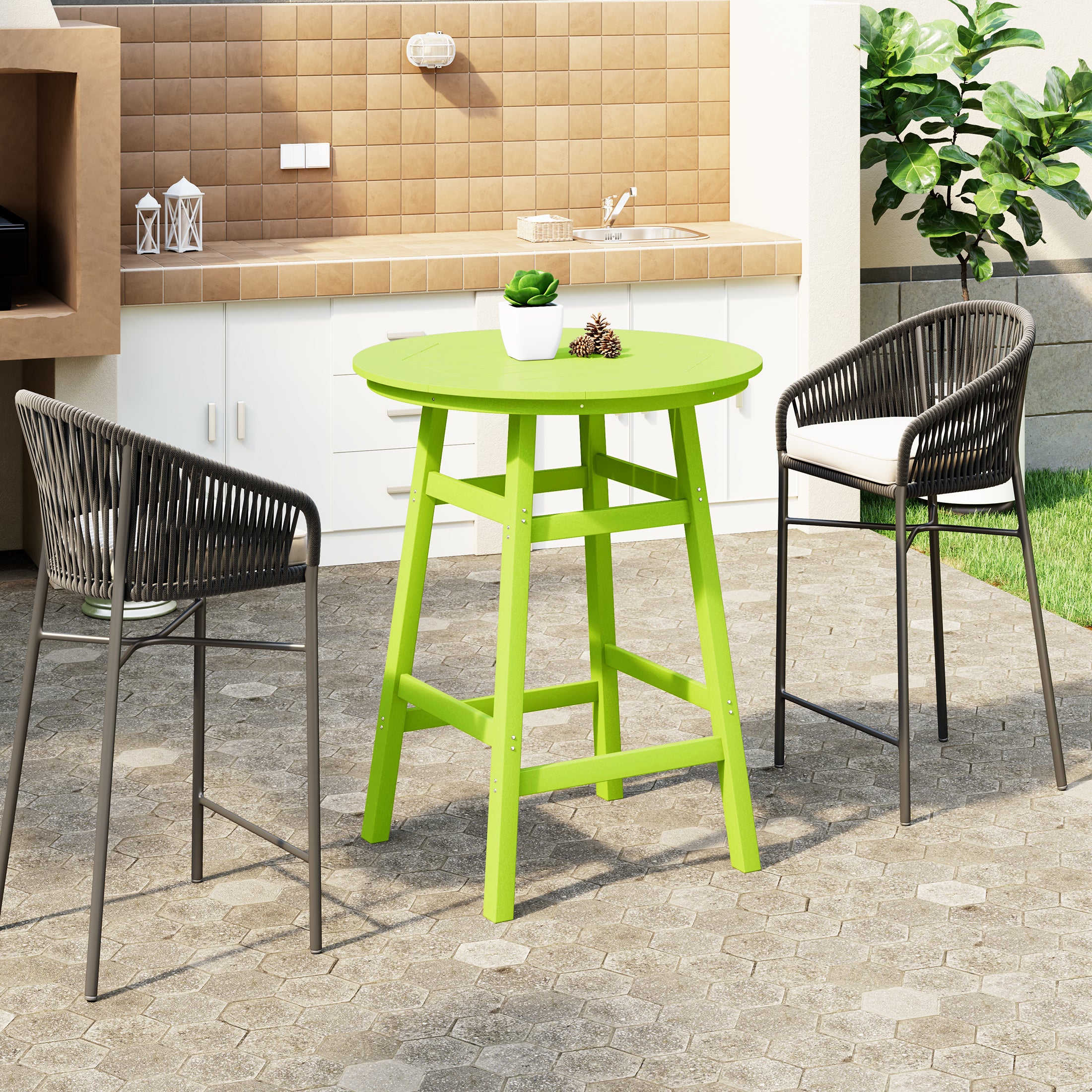 Paradise Outdoor 35" HDPE Round Patio Bar Height Table