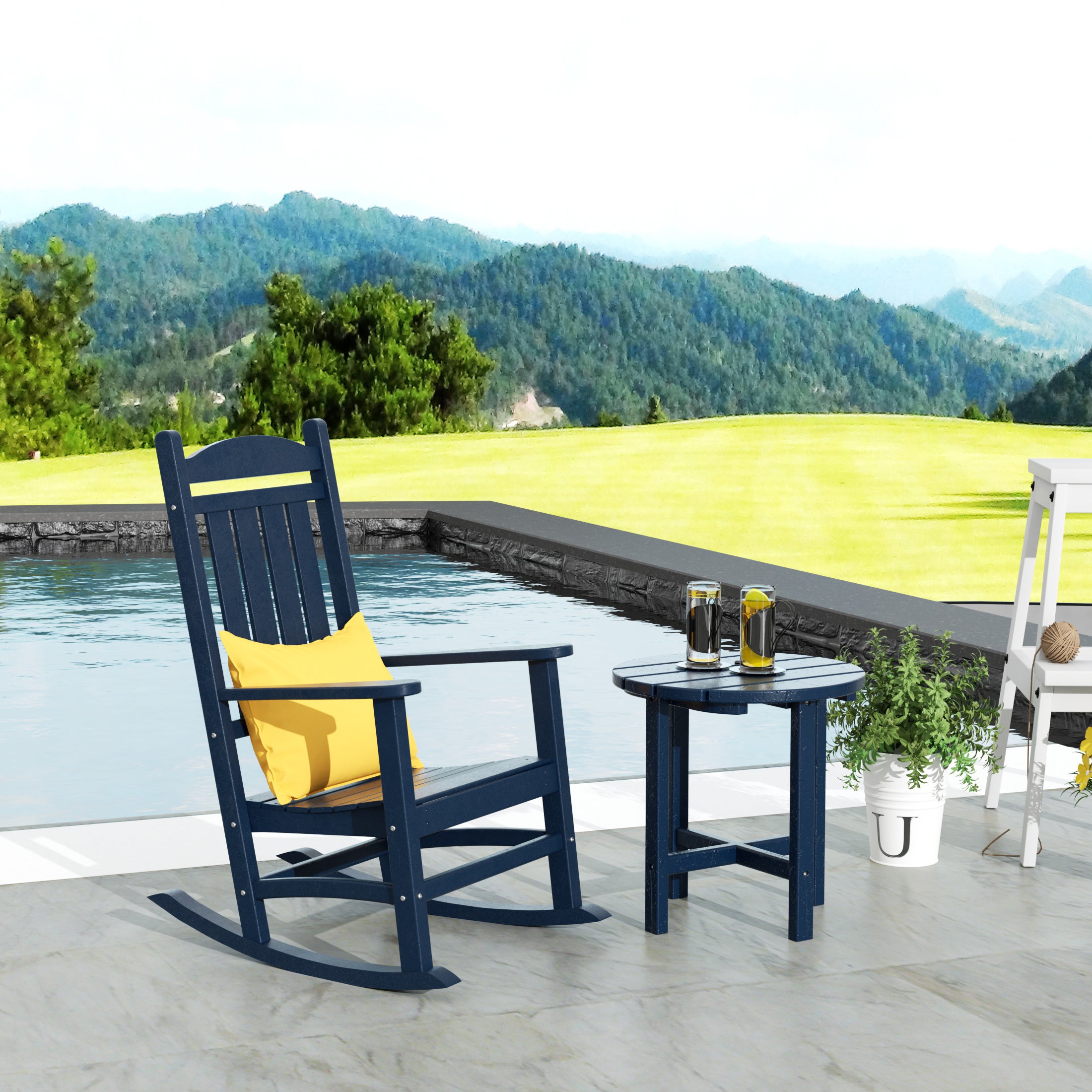 Paradise Outdoor Patio Porch Rocking Chair with Side Table Set