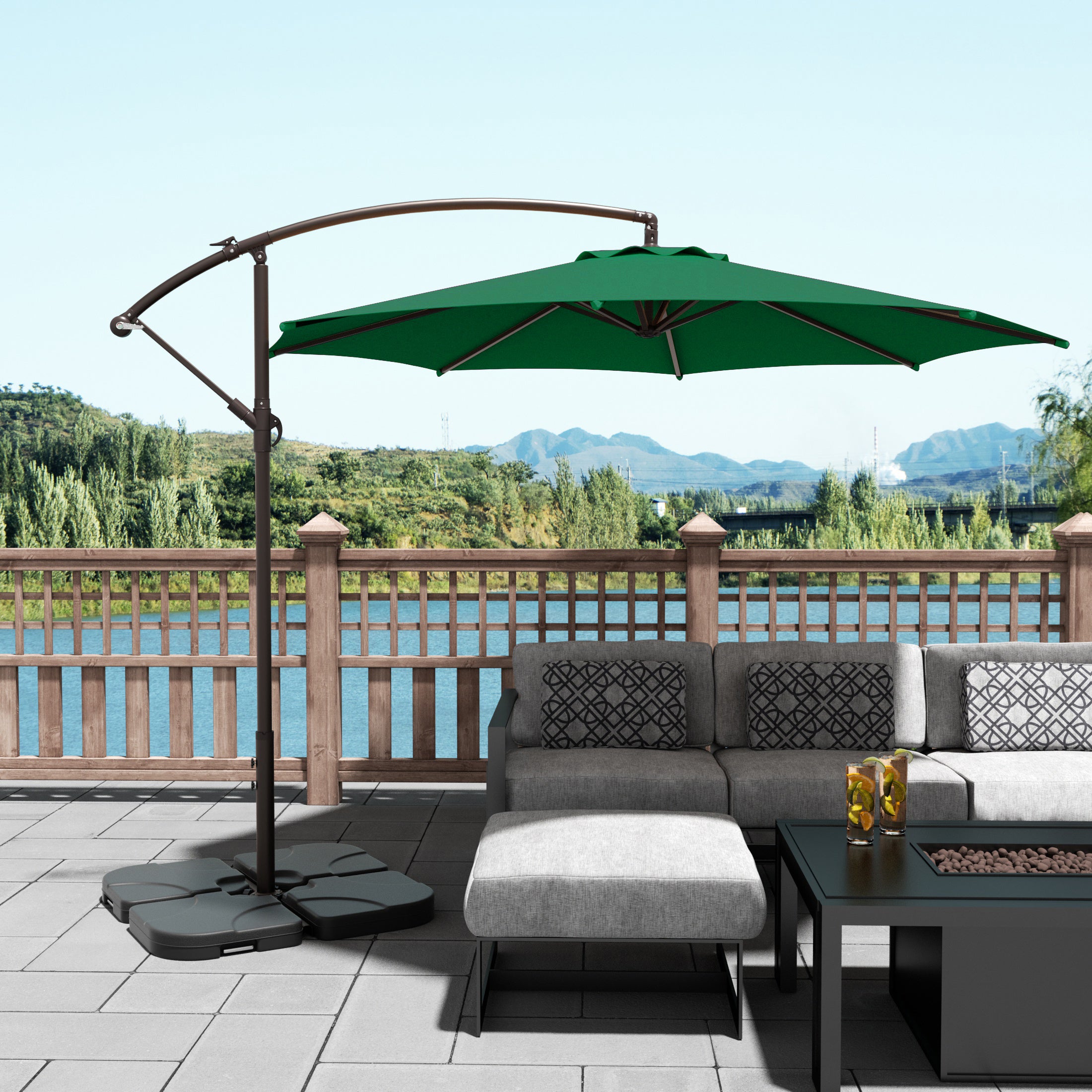Elm 10 ft. Outdoor / Patio Cantilever Hanging Umbrella with weight base kit