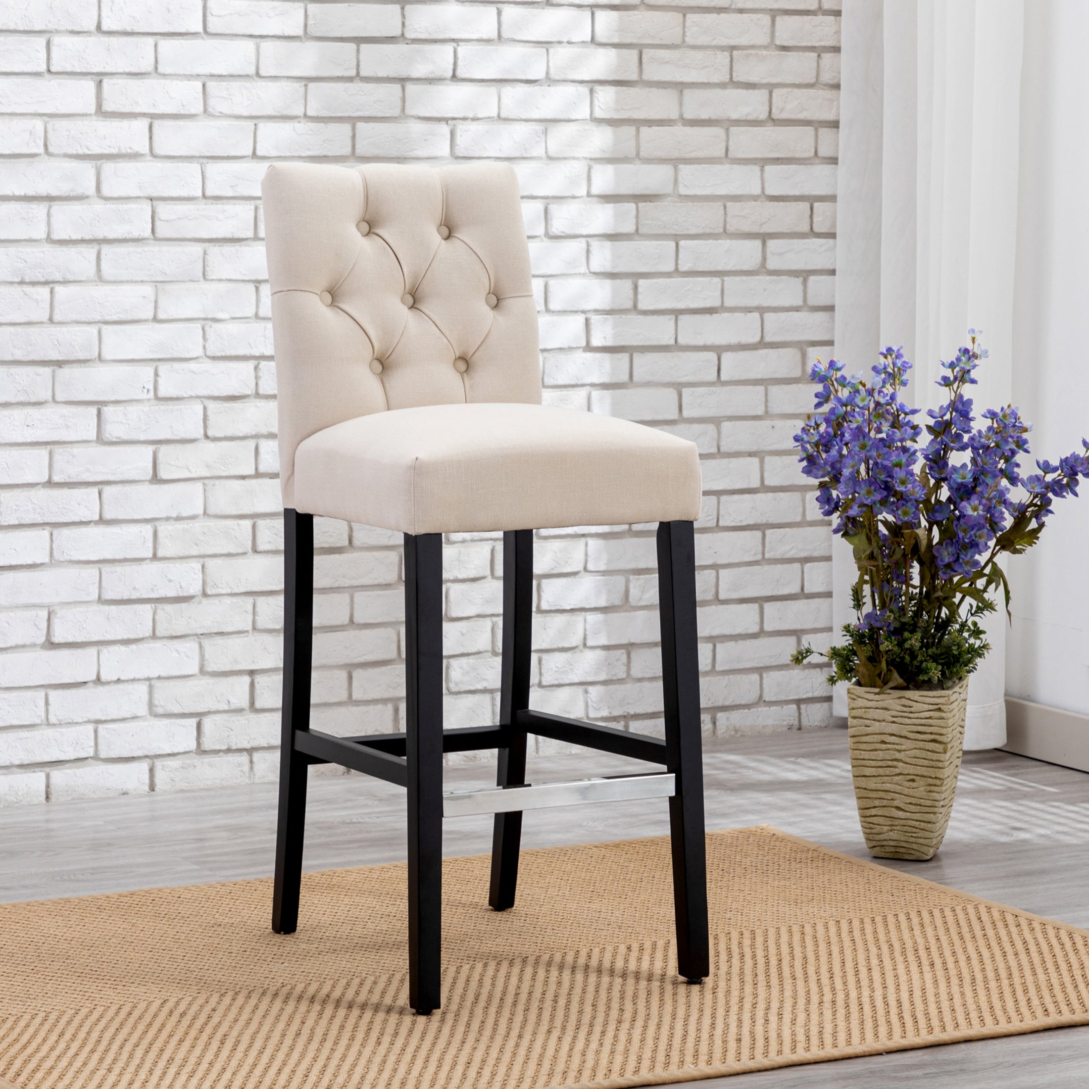 Bellmount 29" Linen Fabric Tufted Bar Stool,Black