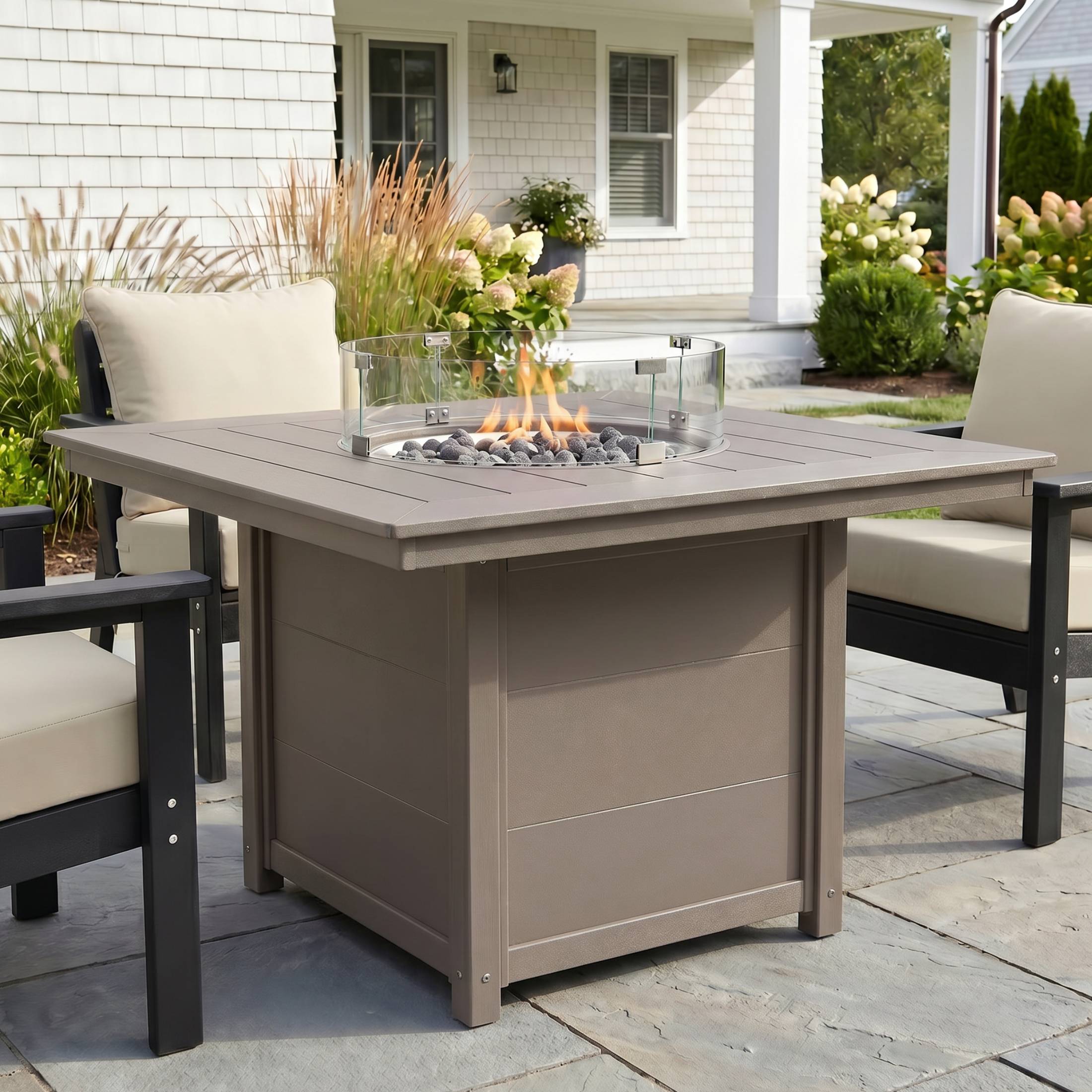 Sol Modern Outdoor Patio Propane 42" Square Fire Pit Table