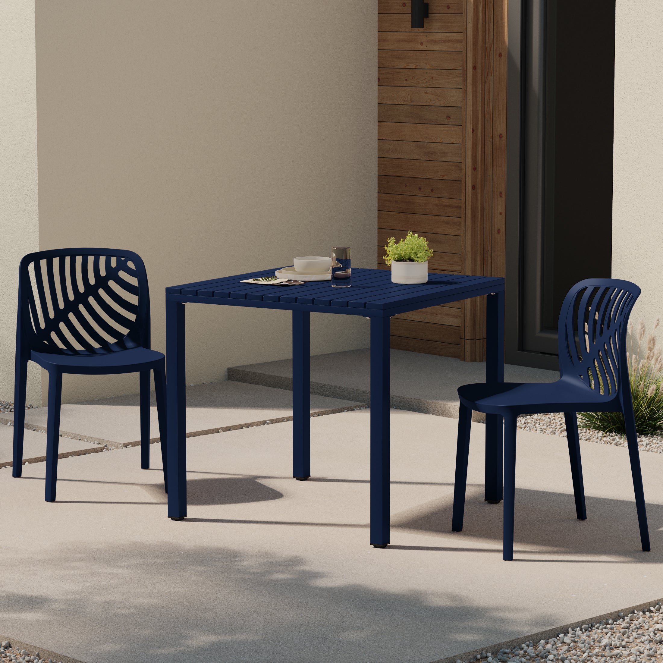 Sunshine Outdoor Modern Stackable Polypropylene Plastic Patio Bistro Dining Side Chairs (Set of 2)