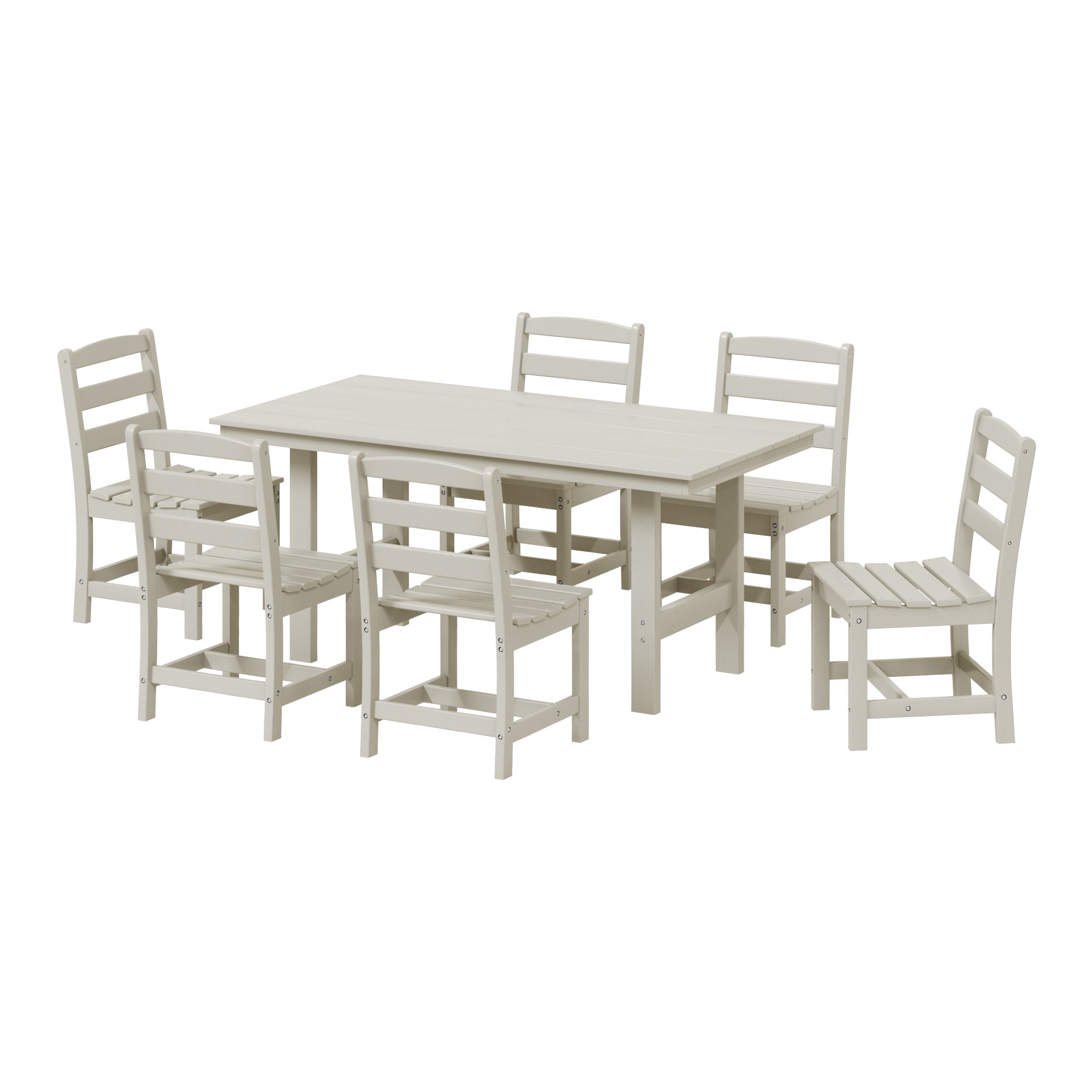 Palms 7-Piece HDPE Outdoor Rectangular Patio Dining Table Set with Side Chairs