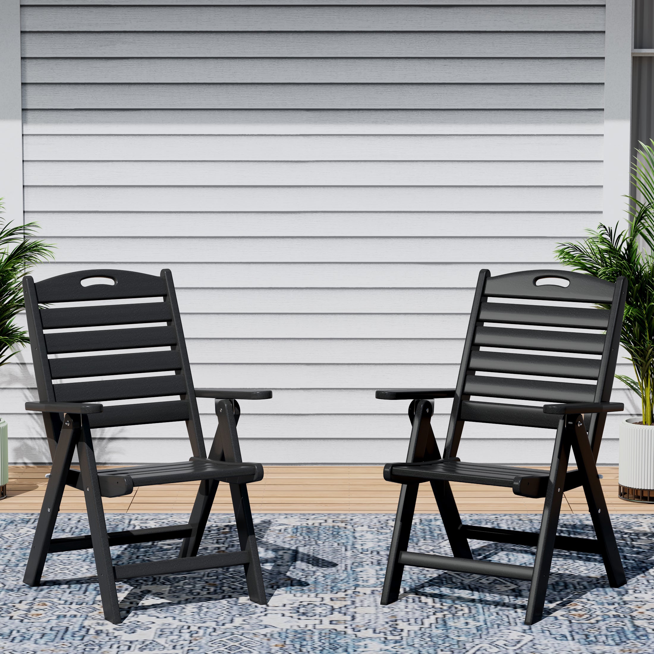 Cayman HDPE Adjustable Highback Folding Outdoor Patio Dining Chairs Set of 2