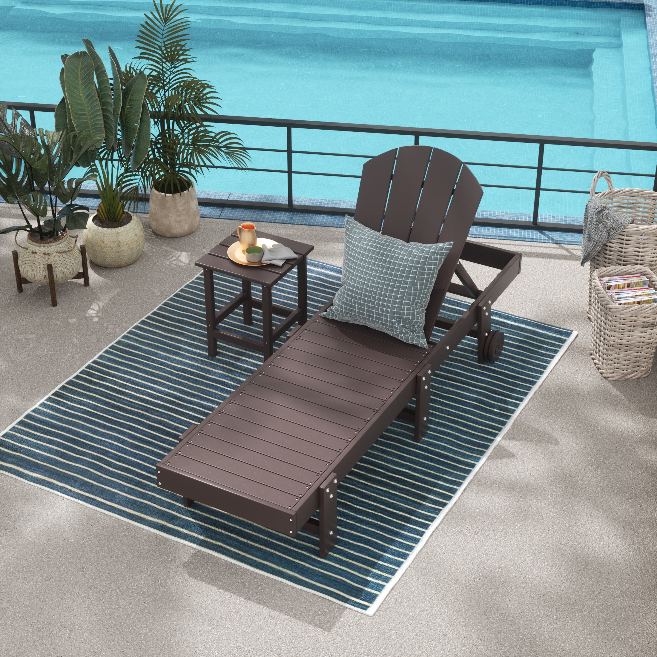 Paradise 2 Piece Adirondack Poly Reclining Chaise Lounge With Wheels