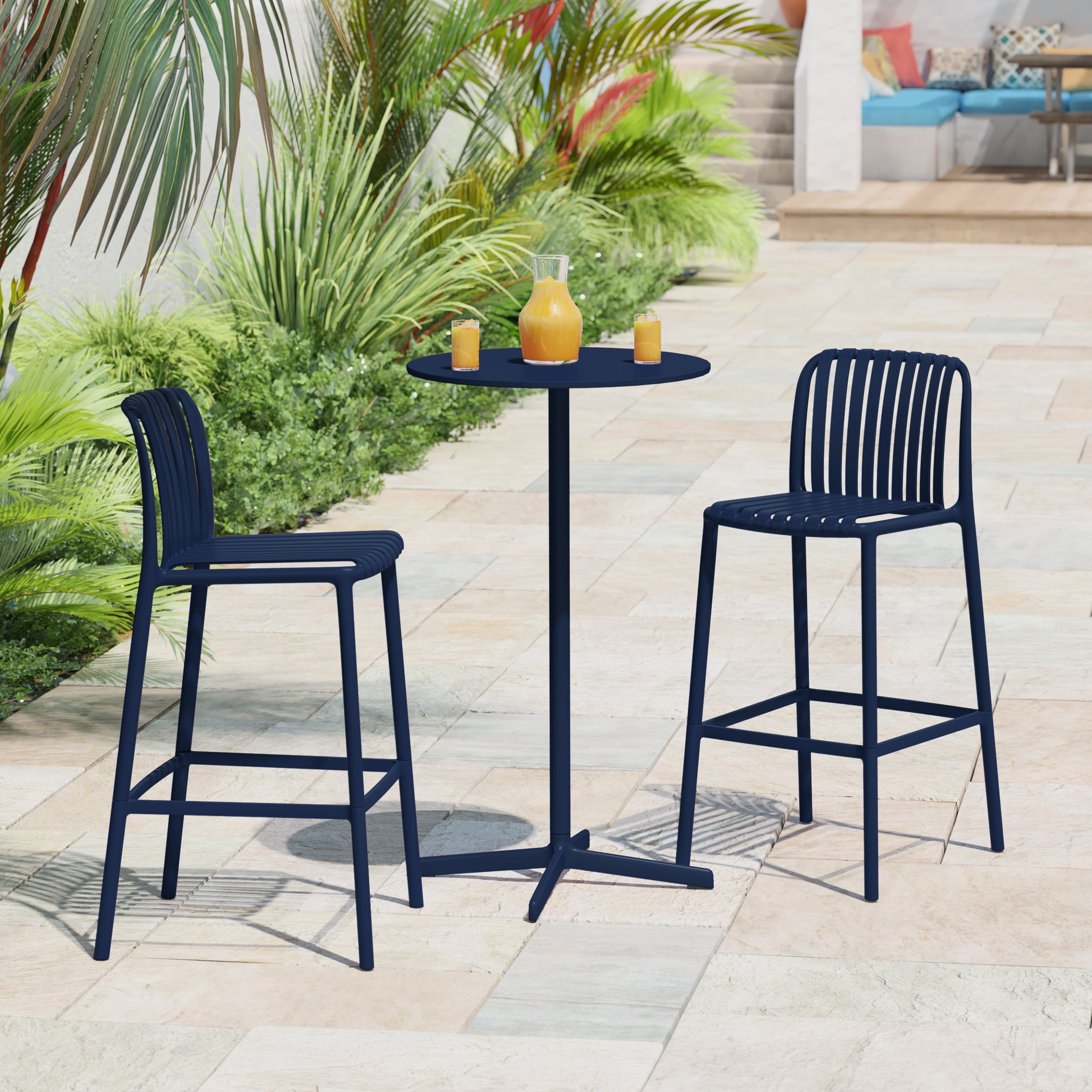 Sunshine 29.5" Outdoor Modern Polypropylene Plastic Patio Bar Height Stools (Set of 2)