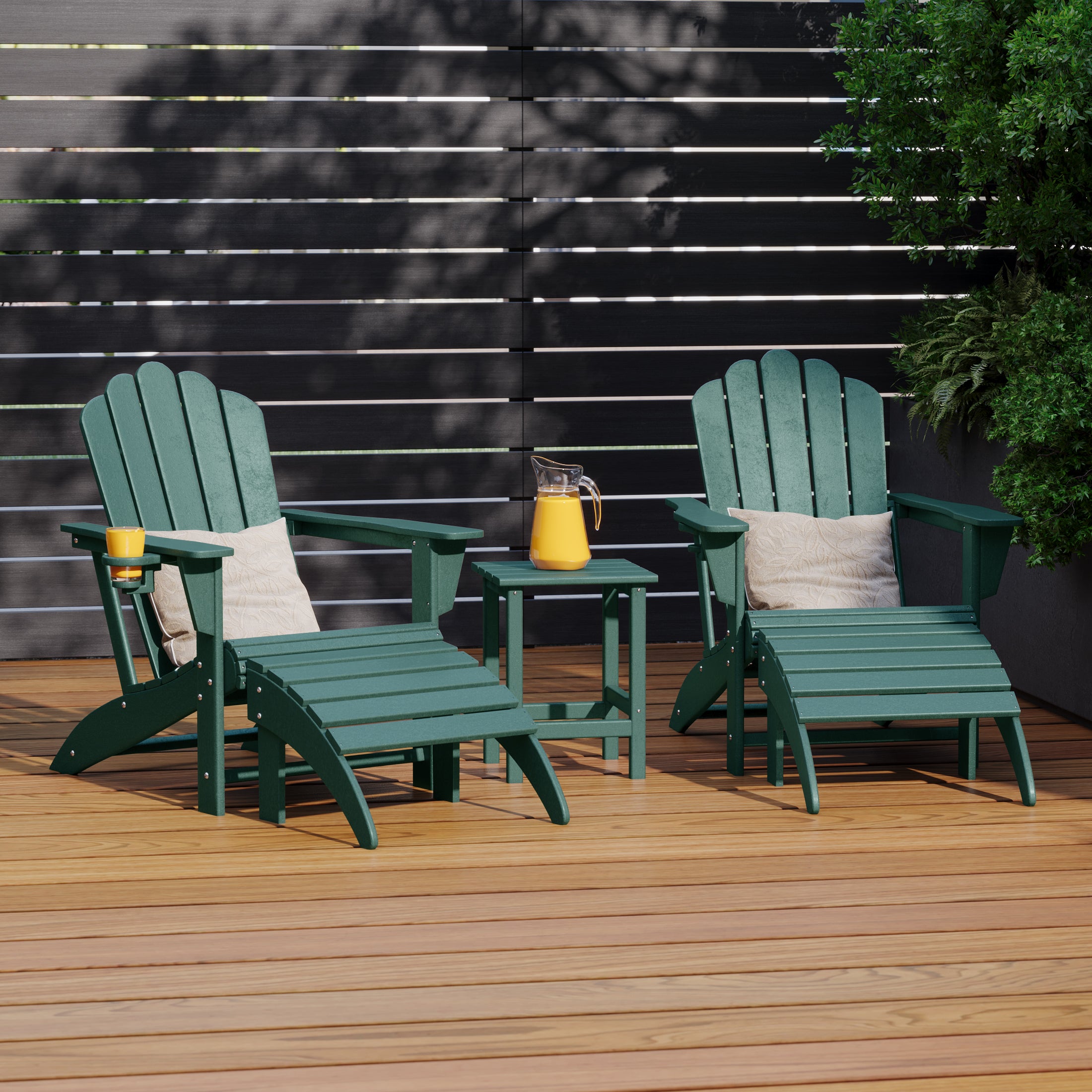 Lakeview 5-Piece Adirondack Chair with Folding Ottoman and Table Set