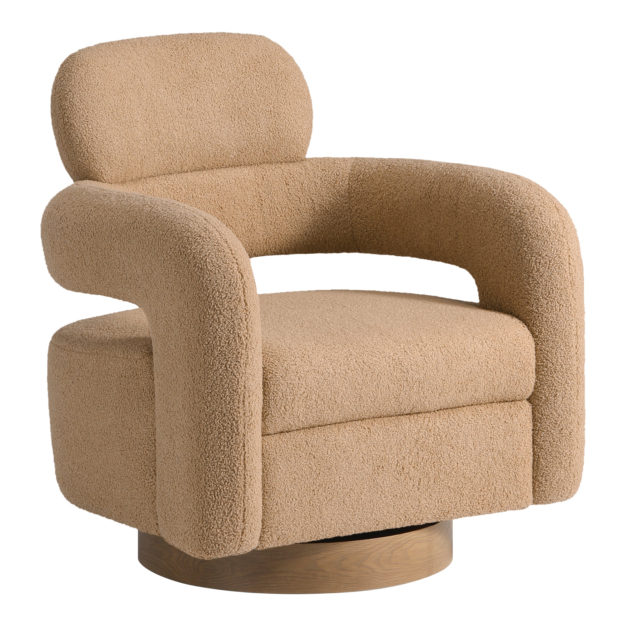 Celine Mid-Century Modern Sherpa Swivel Barrel Accent Chair With Storage Ottoman