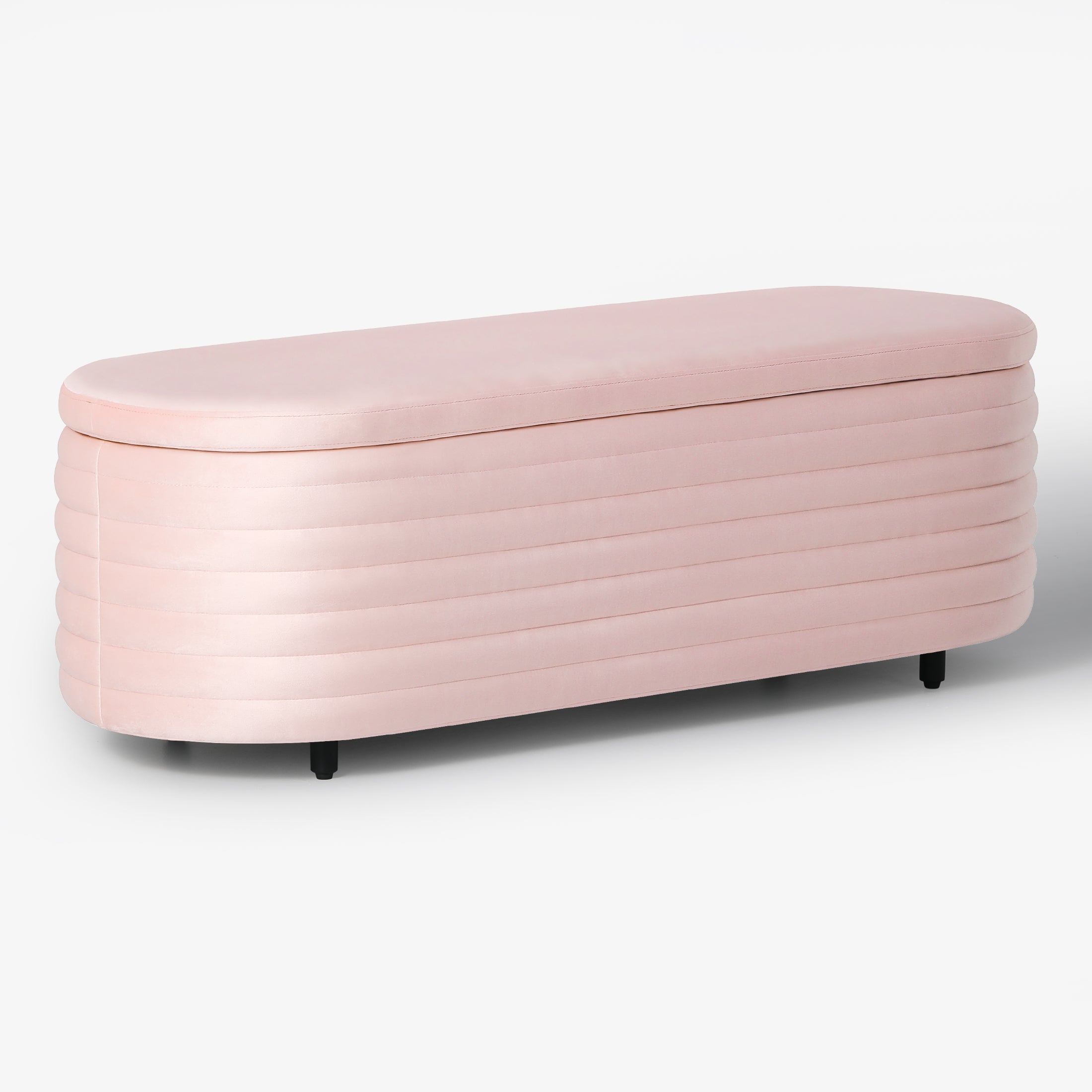 Alaia 54" Wide Mid-Century Modern Upholstered Velvet Tufted Oval Storage Ottoman Bench