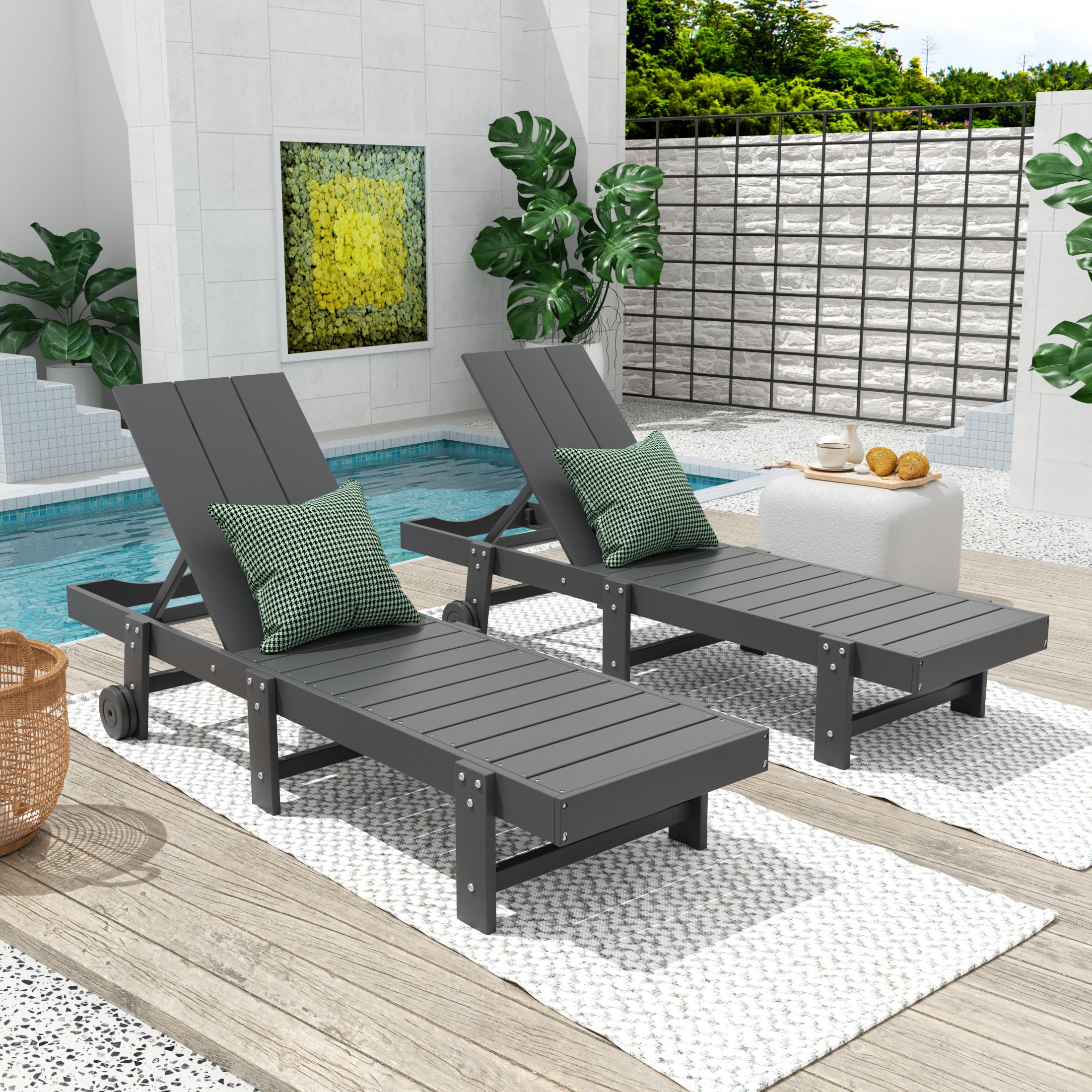 Palms Modern Poly Reclining Chaise Lounge With Wheels