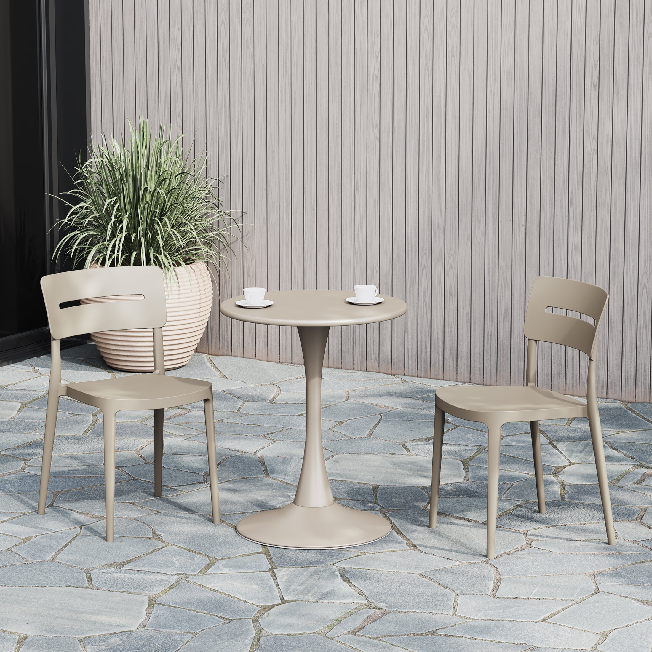 Sunshine 3-Piece Outdoor Round Metal Patio Dining Table Set With Stackable Patio Chairs