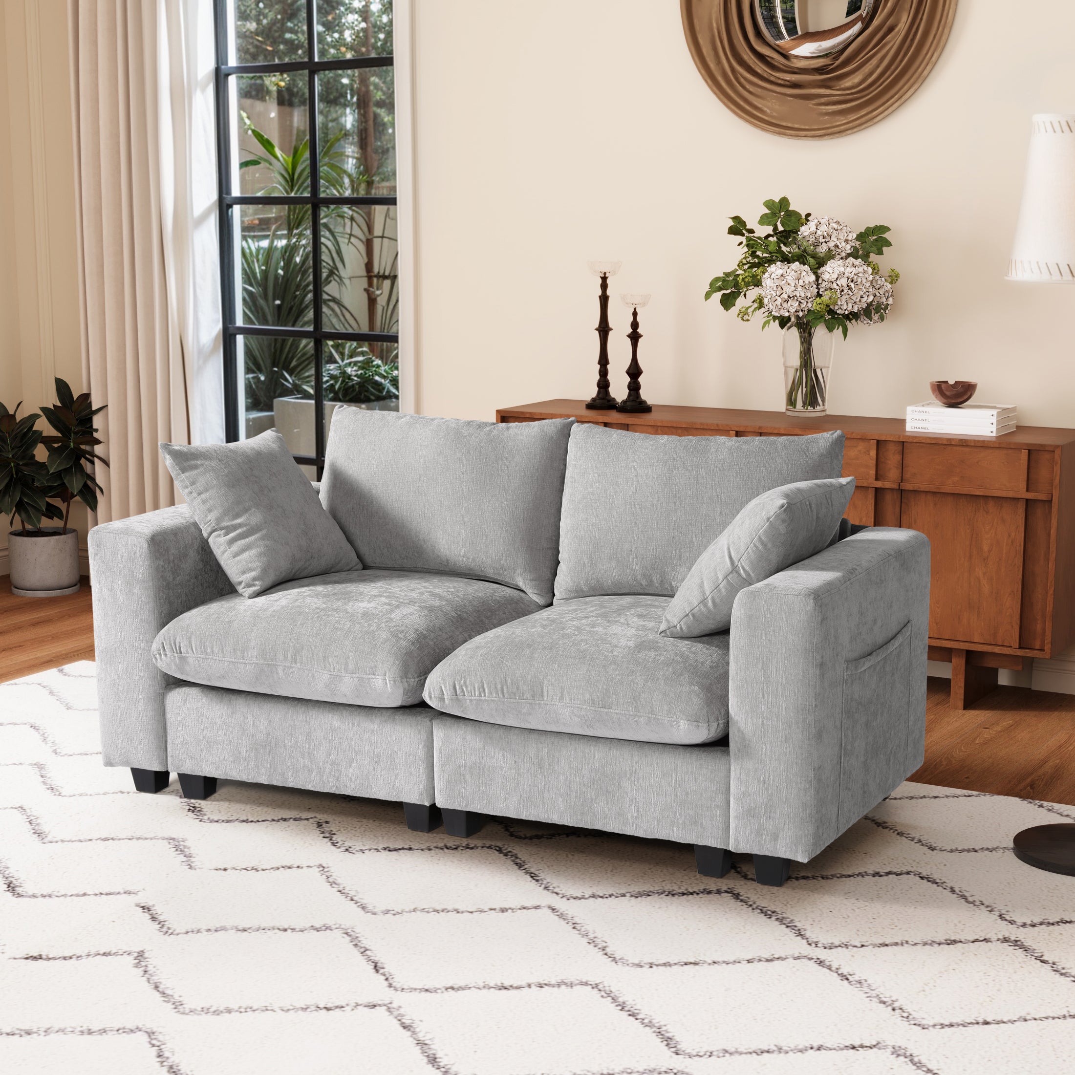 Springfield 70" Modular Chenille Loveseat Sofa With USB/Type-C Ports and Side Pockets