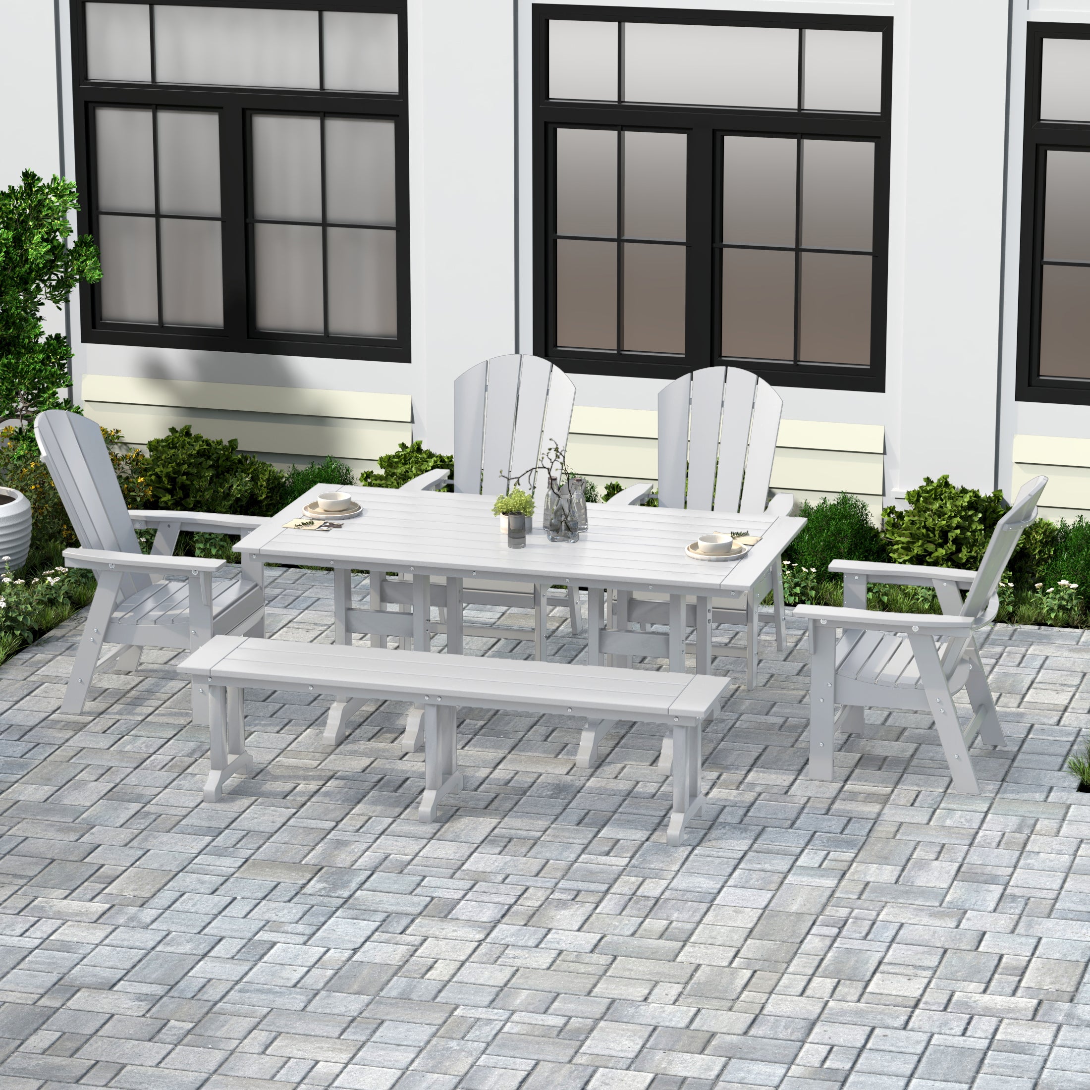 Paradise 6 Piece Outdoor Patio Dining Table and Armchair Dining Bench Set