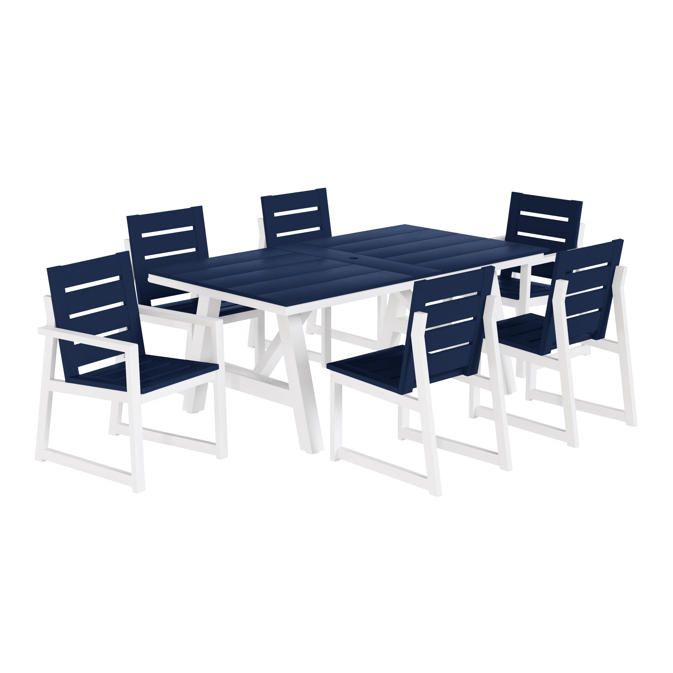 Stinson 7-Piece HDPE Outdoor Furniture Patio Dining Table With Umbrella Hole and Chairs Set For 6