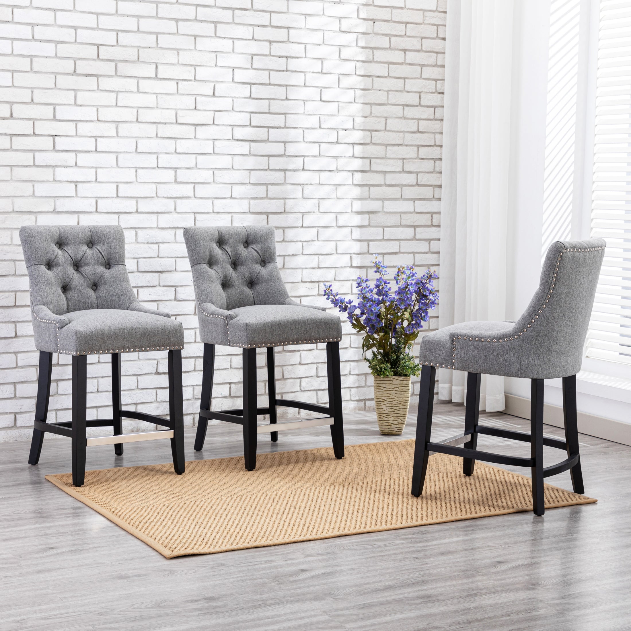 Bellmount 24" Upholstered Wood Counter Stool with Tufted Back (Set of 3)