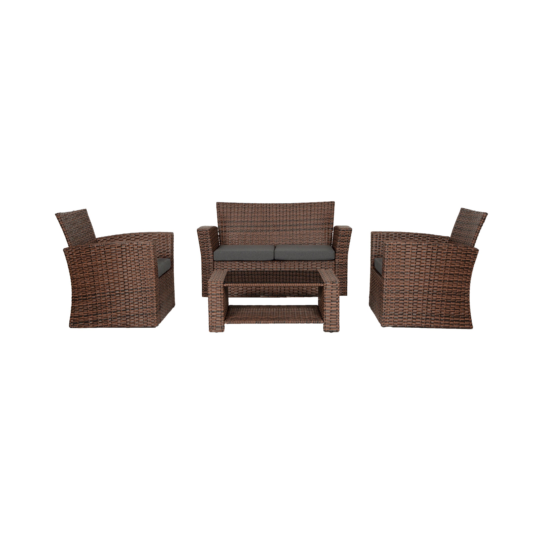 Wynston 4-Piece set Brown color base Outdoor / Patio Wicker Rattan Conversation Sofa set with cushions and a Coffee table ( 4 seater )