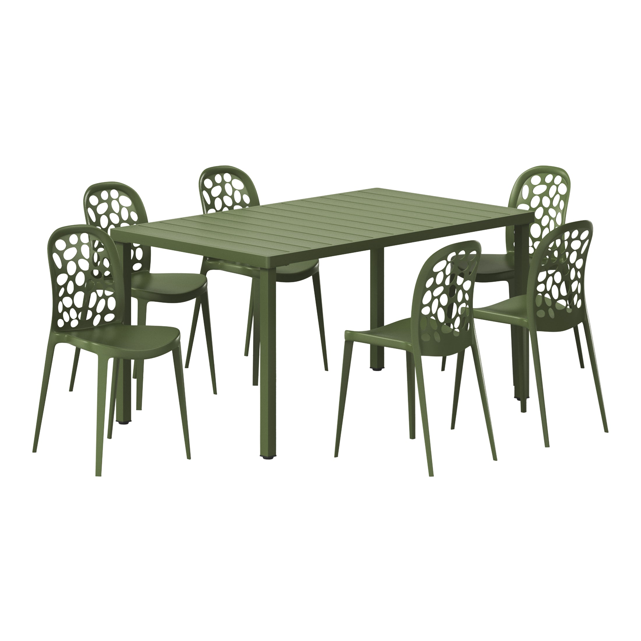 Sunshine 7-Piece Outdoor Metal Rectangle Patio Dining Table Set With Stackable Patio Dining Side Chairs