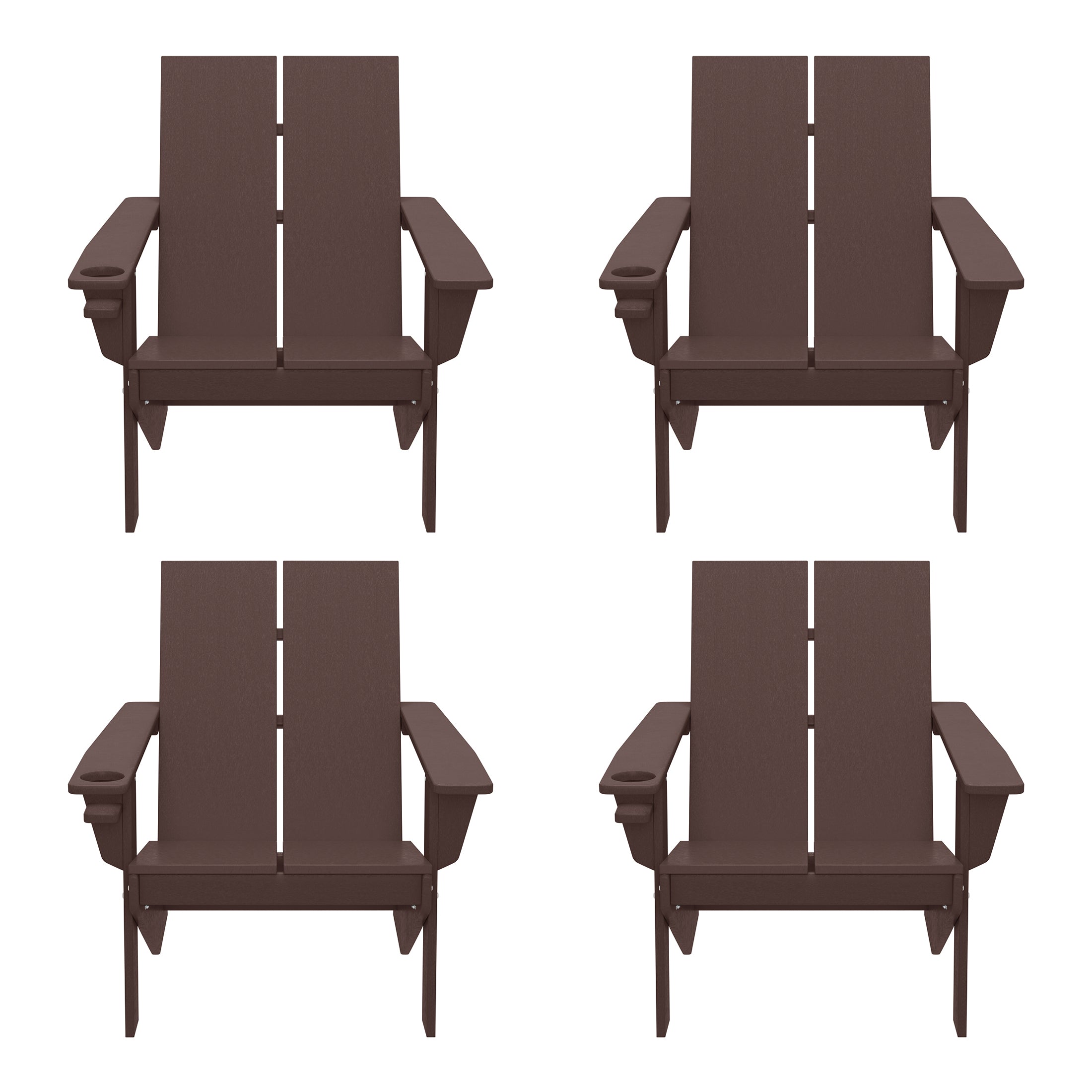 Seaview Outdoor HDPE Modern Adirondack Chair with Cup Holder (Set of 4)