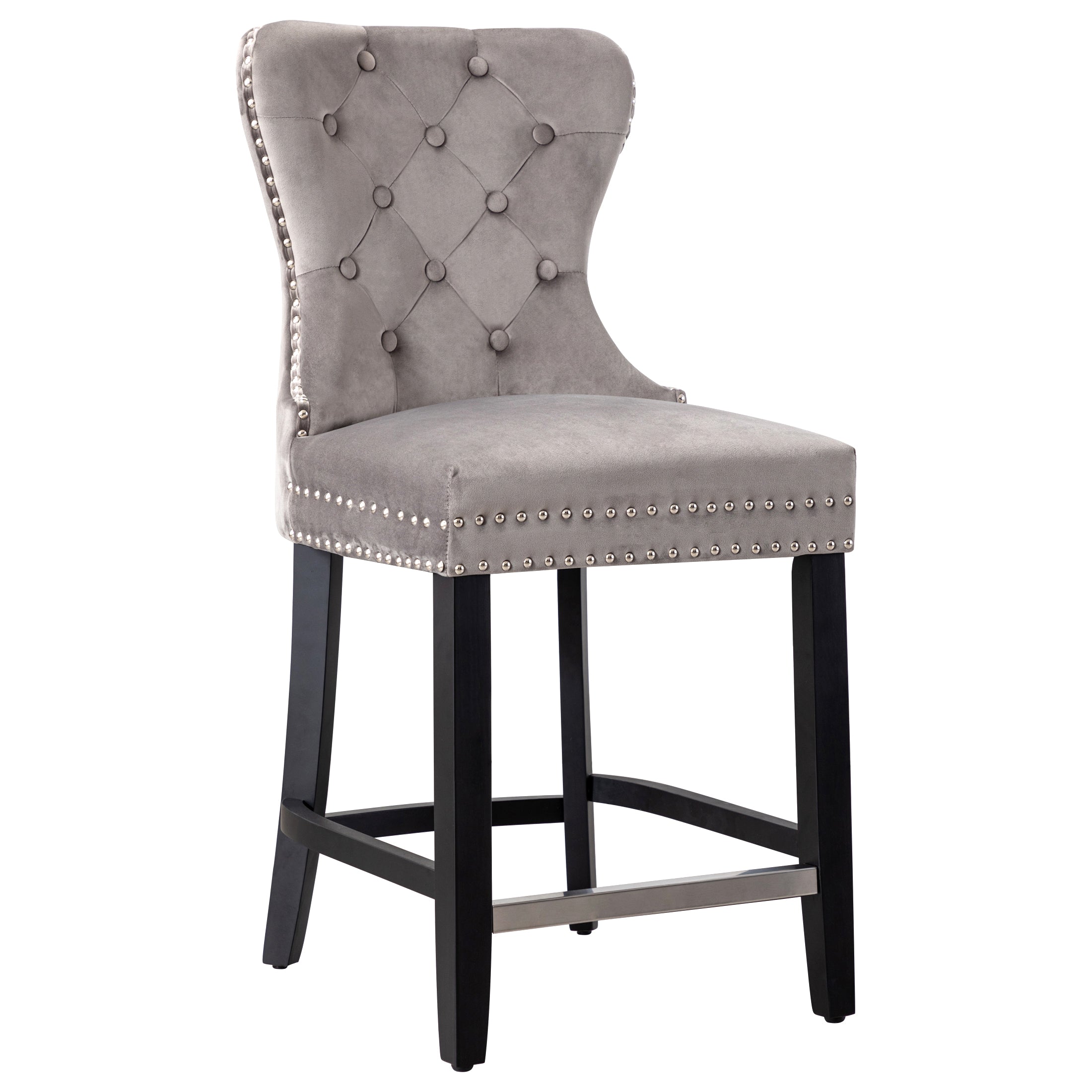 Hank 24" Tufted Velvet Counter Stool, Black