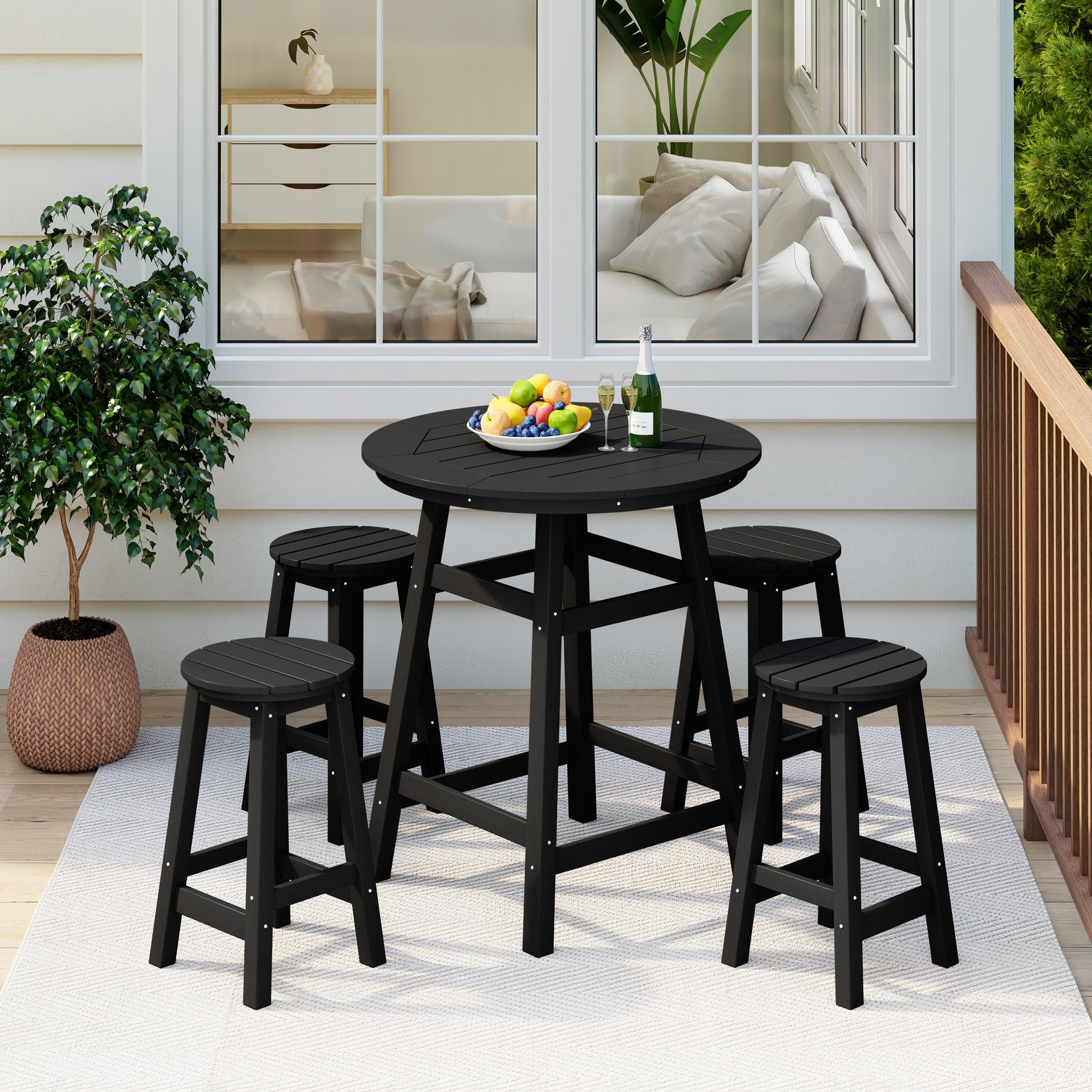 Paradise 5-Piece HDPE Outdoor Patio Bar Dining Set With Counter Height Bar Stools