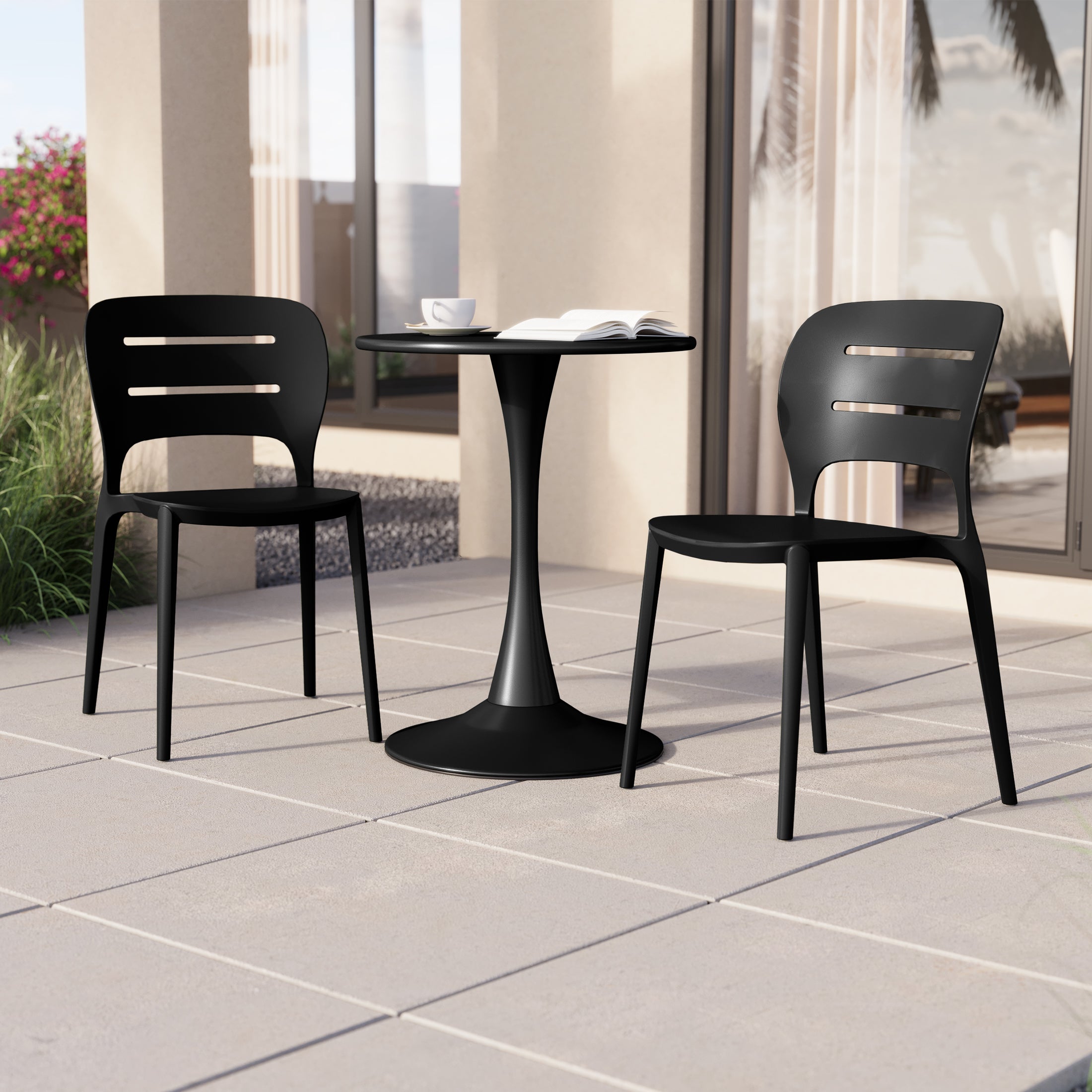 Sunshine Outdoor Modern Stackable Plastic Patio Dining Side Chairs (Set of 2)