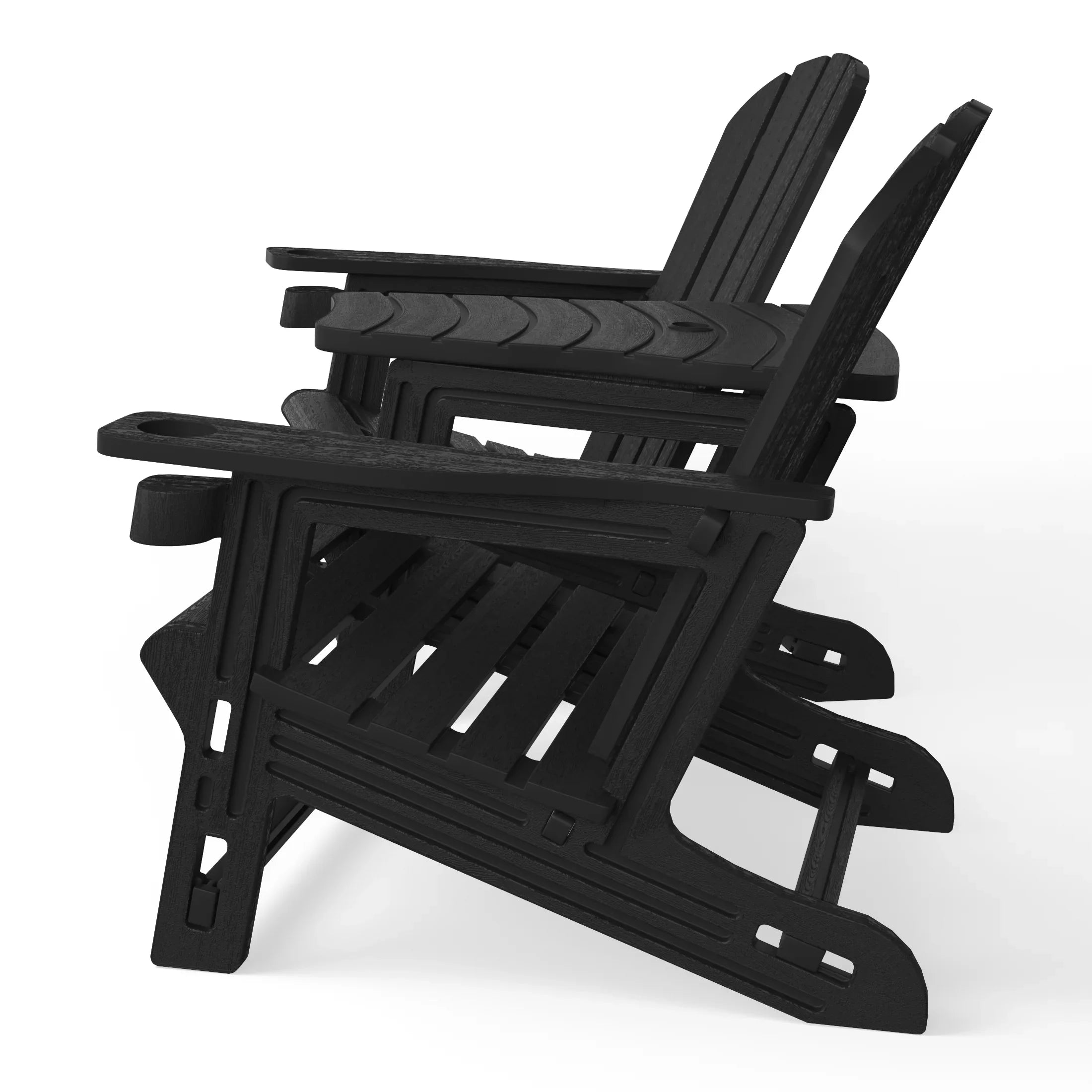 Cayman Outdoor HDPE Adirondack Chairs With Connecting Table Tray (Set