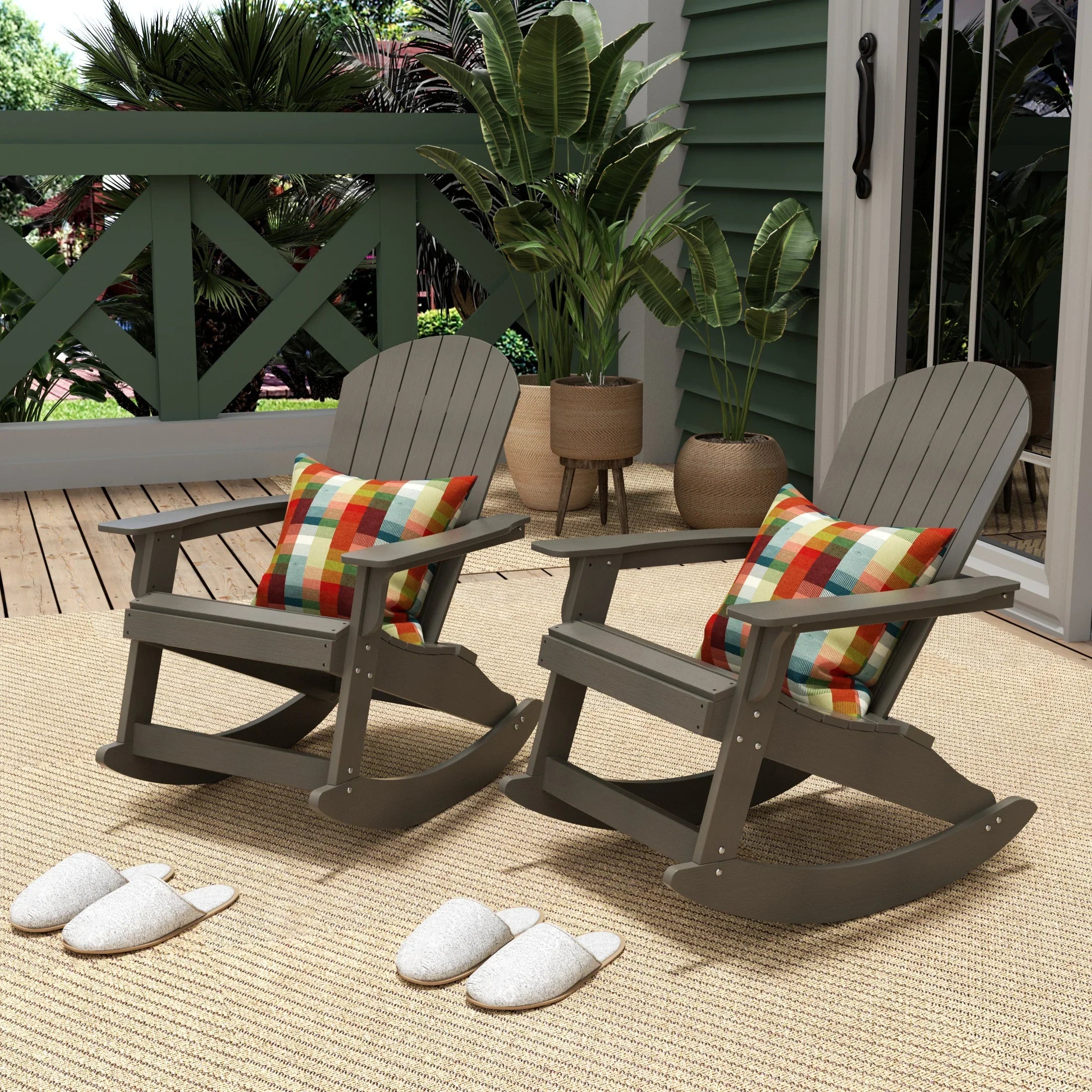 エコフレックス　ドッグハウス　アンティークホワイト　S Florence HIPS Outdoor Rocking Adirondack Chair (Set of 2)