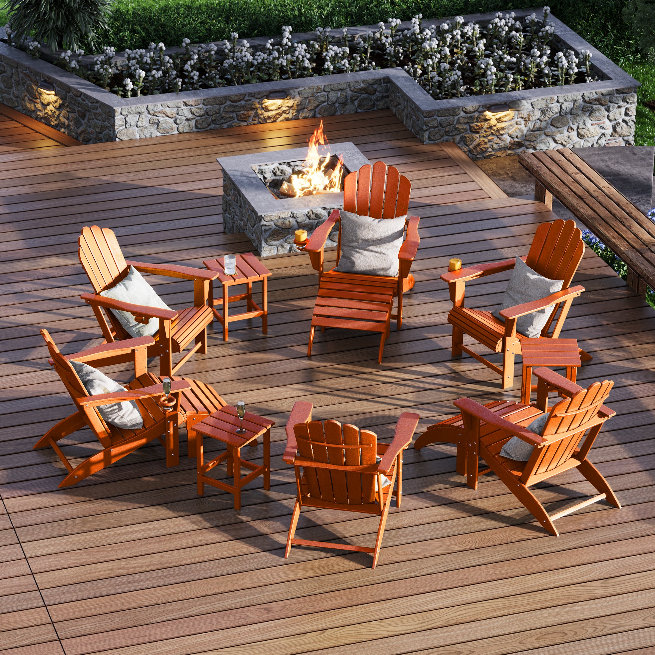 Lakeview 12-Piece HDPE Outdoor Patio Furniture Adirondack Chair Conver