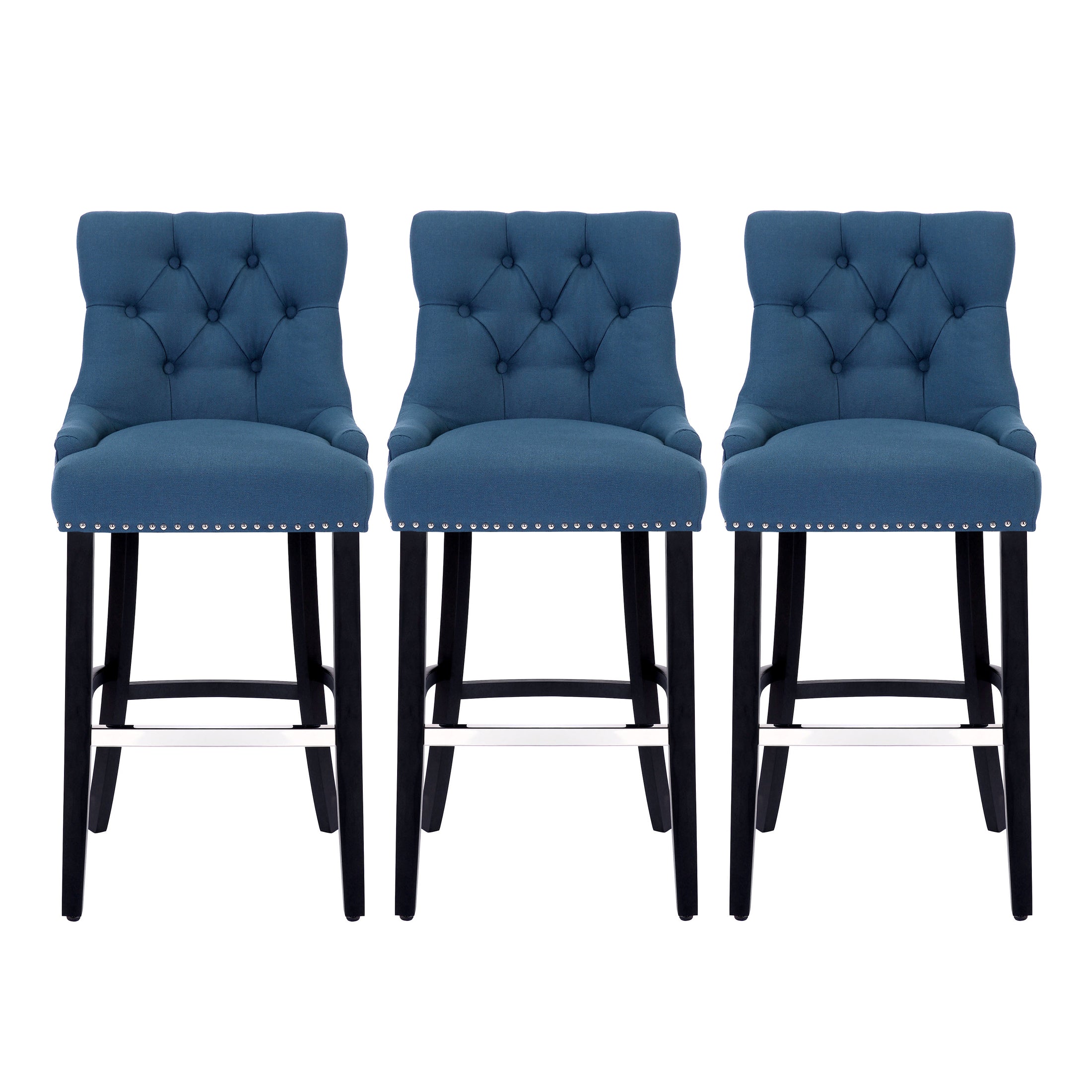 Bellmount 29" Upholstered Wood Bar Stool with Tufted Back (Set of 3)