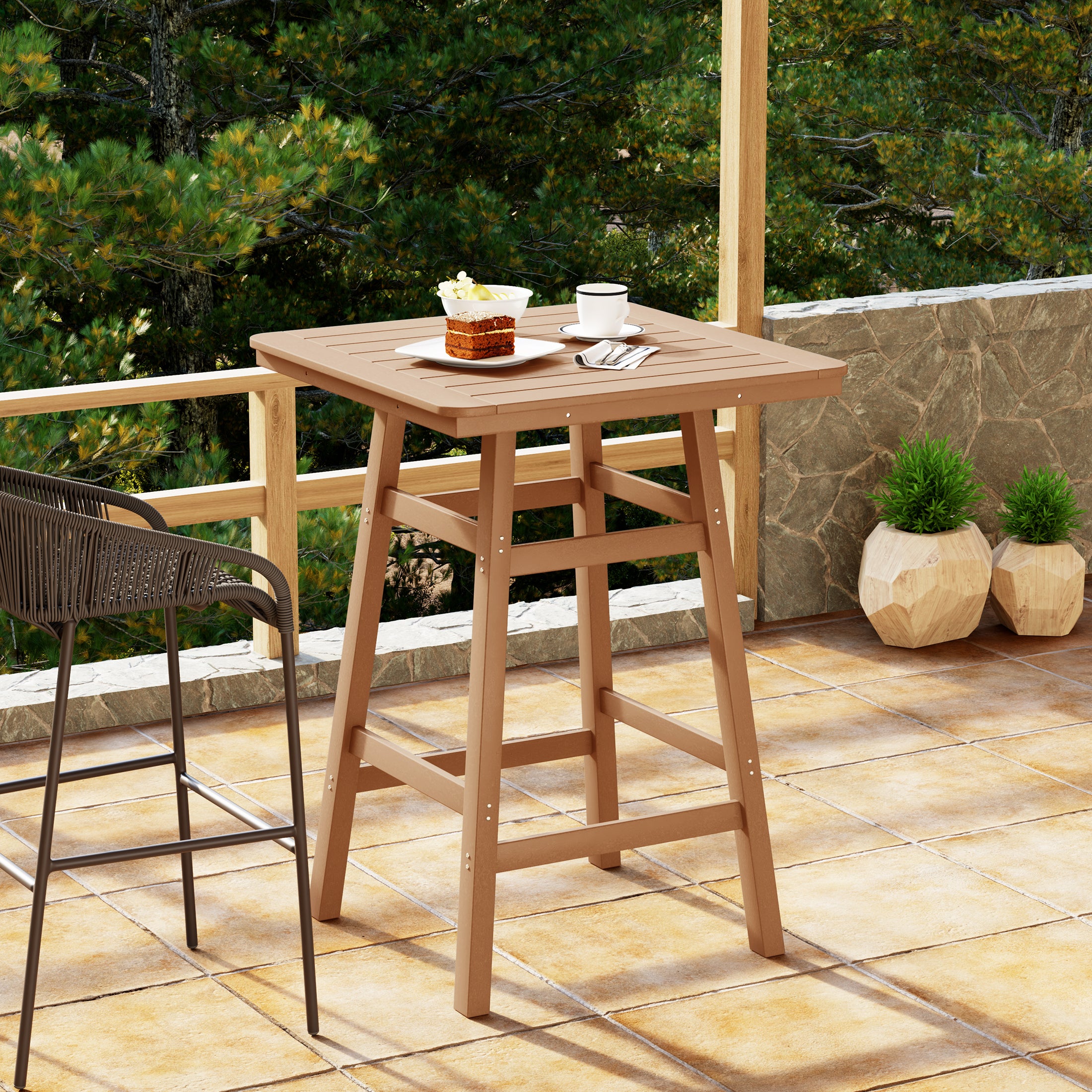 Paradise 30" Square Outdoor Patio Bistro Bar Table With Umbrella Hole