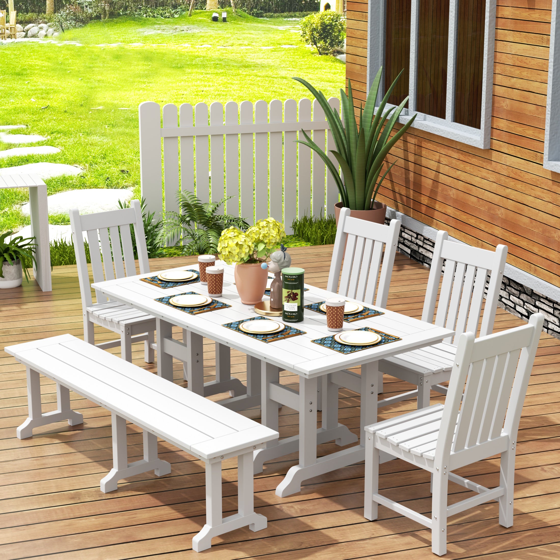 Paradise 6-Piece Outdoor Patio Dining Set Outdoor Table and Bench Chair Set
