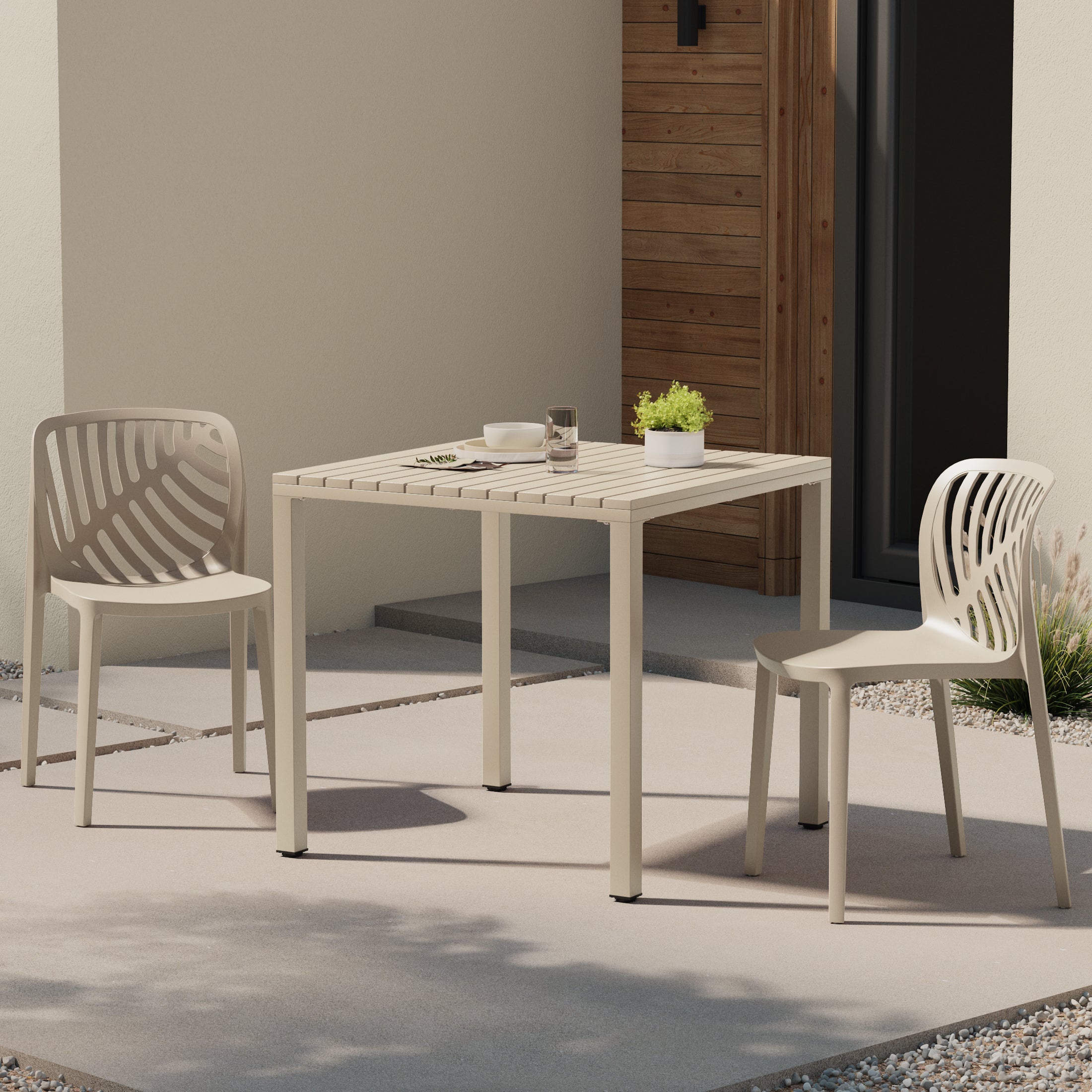 Sunshine Outdoor Modern Stackable Polypropylene Plastic Patio Bistro Dining Side Chairs (Set of 2)