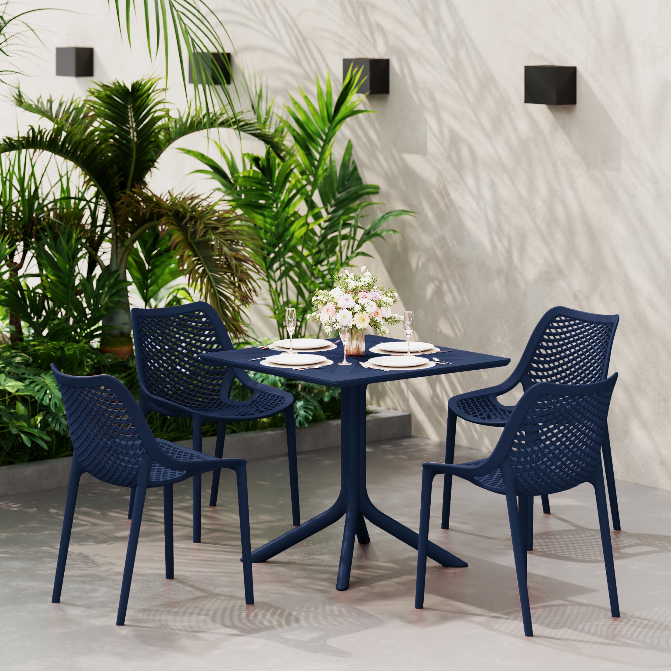 Sunshine 31.5" Square Plastic Outdoor Patio Dining Table for 4