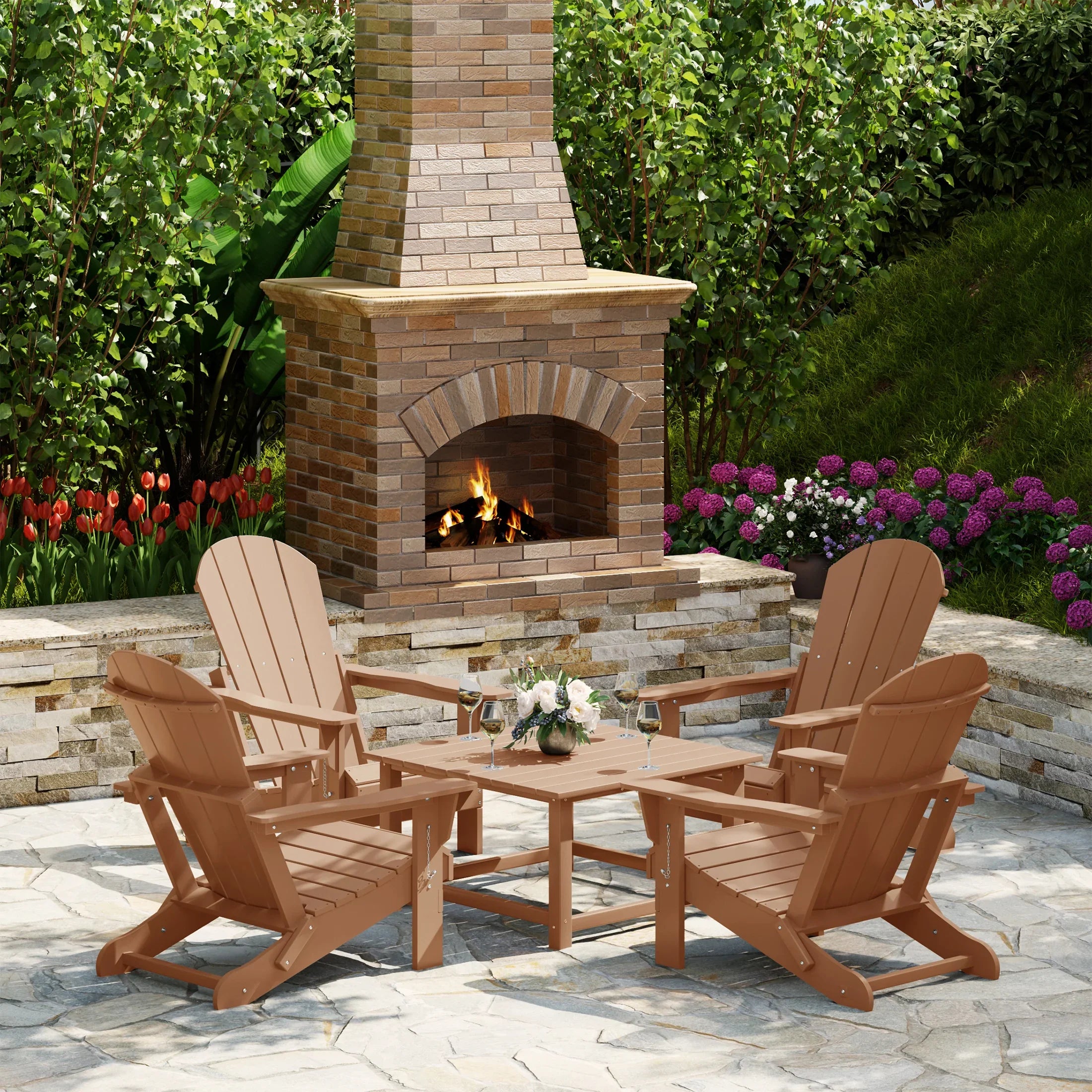 Paradise 5-Piece HDPE Adirondack Chair Outdoor Patio Square Table Conv