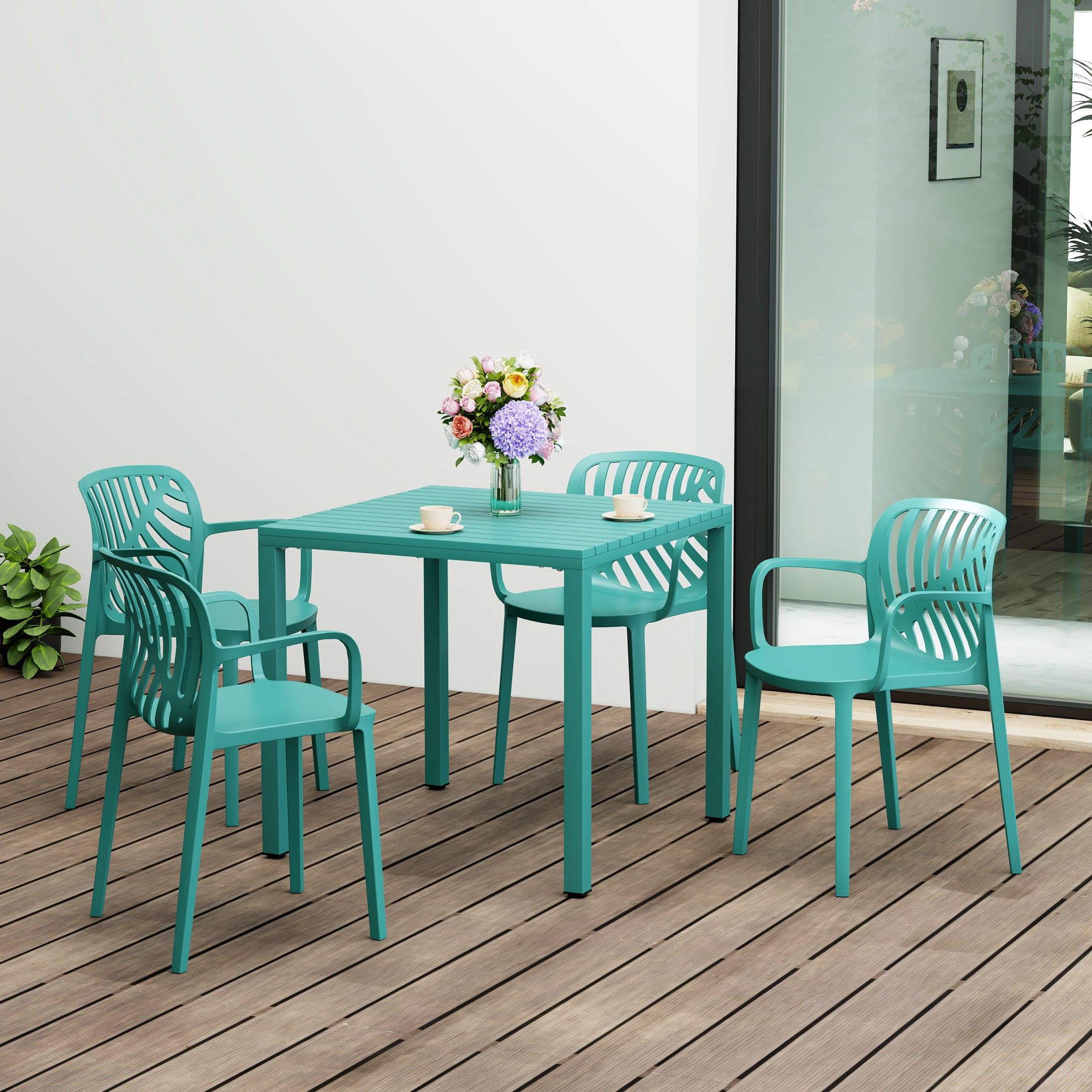 Sunshine 5-Piece Outdoor Square Dining Table Patio Set with Stackable Patio Dining Chairs