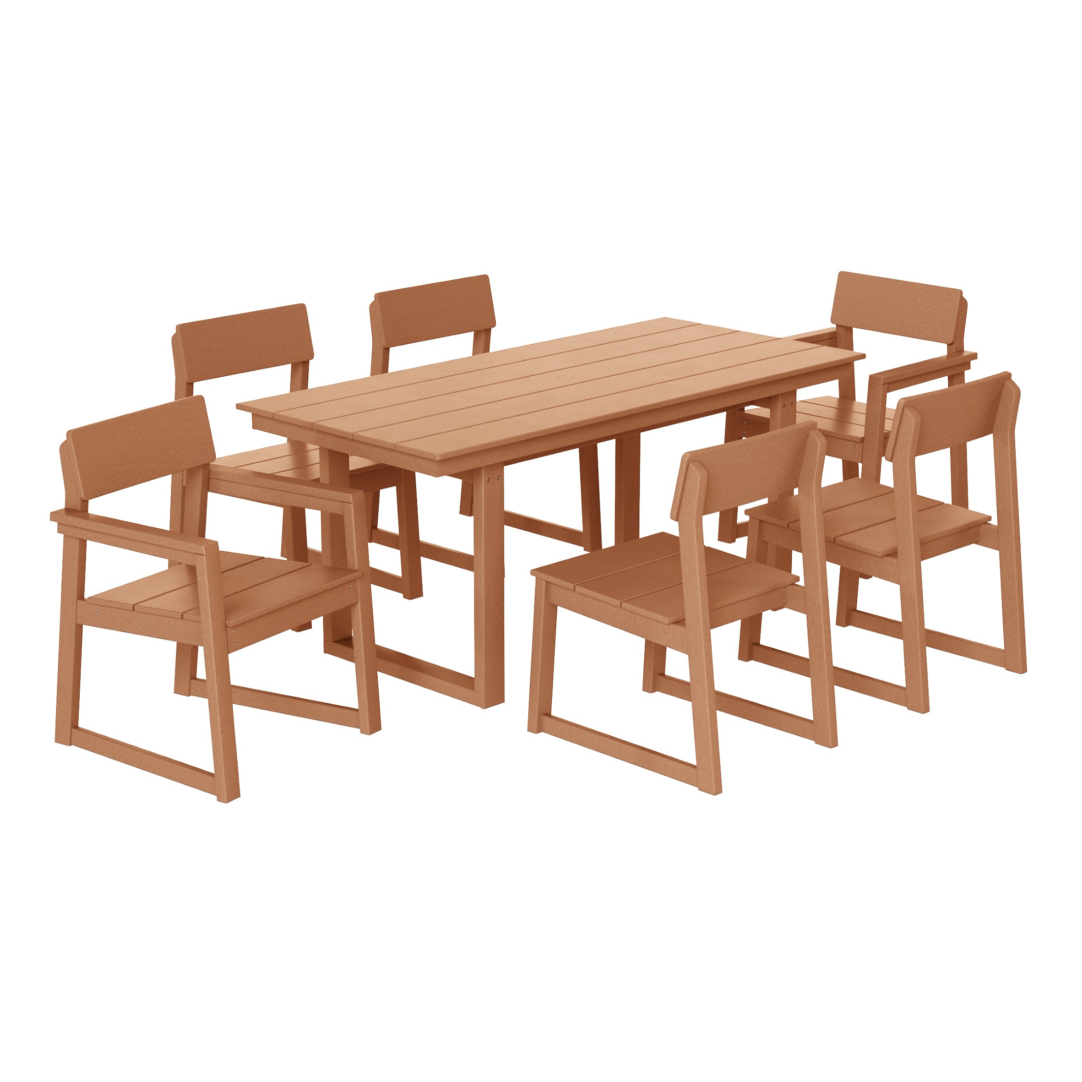Cambria 7-Piece Modern HDPE Outdoor Patio Dining Table Set With Umbrella Hole