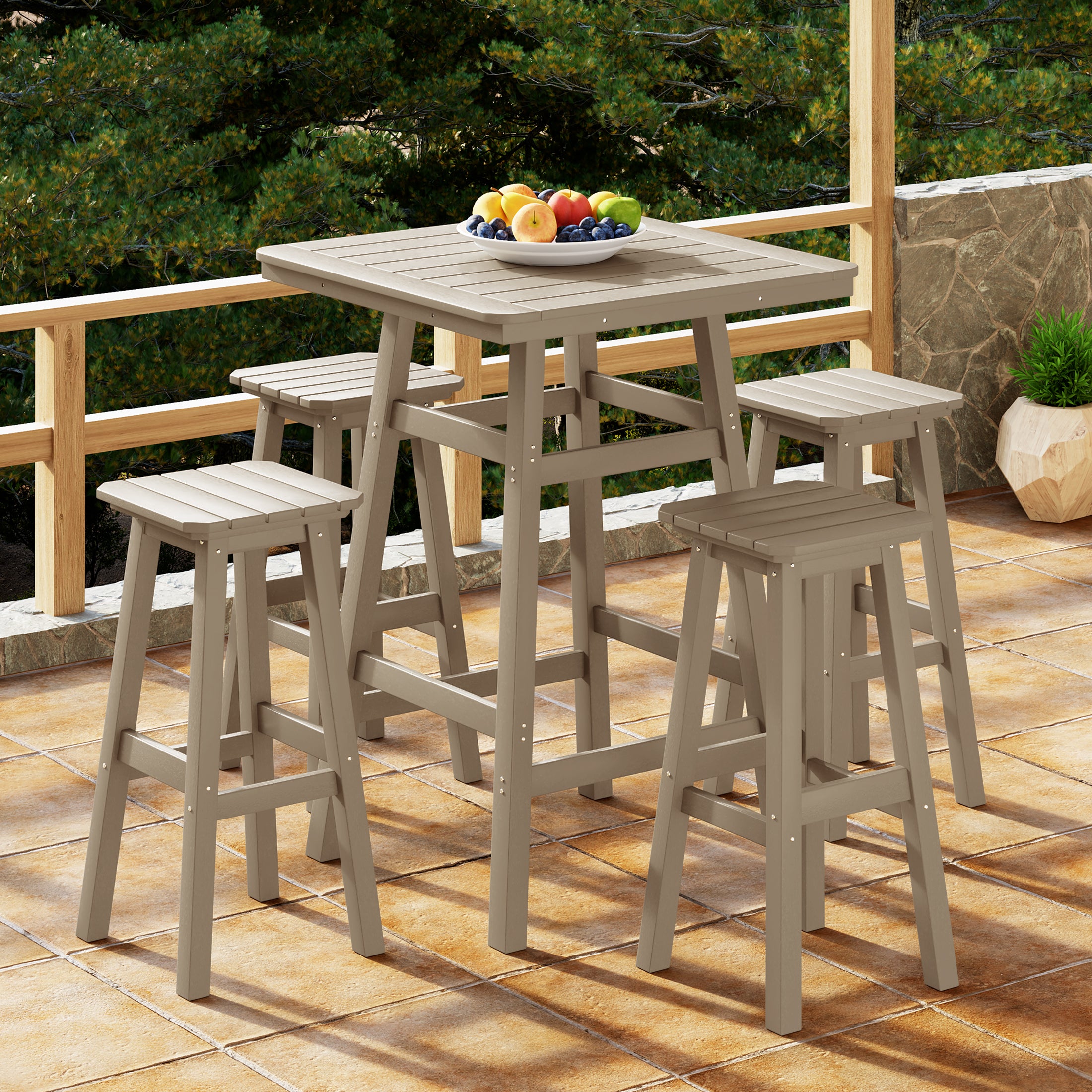 Paradise 5-Piece HDPE Outdoor Patio Dining Bar Bistro Table Set with Bar Stools