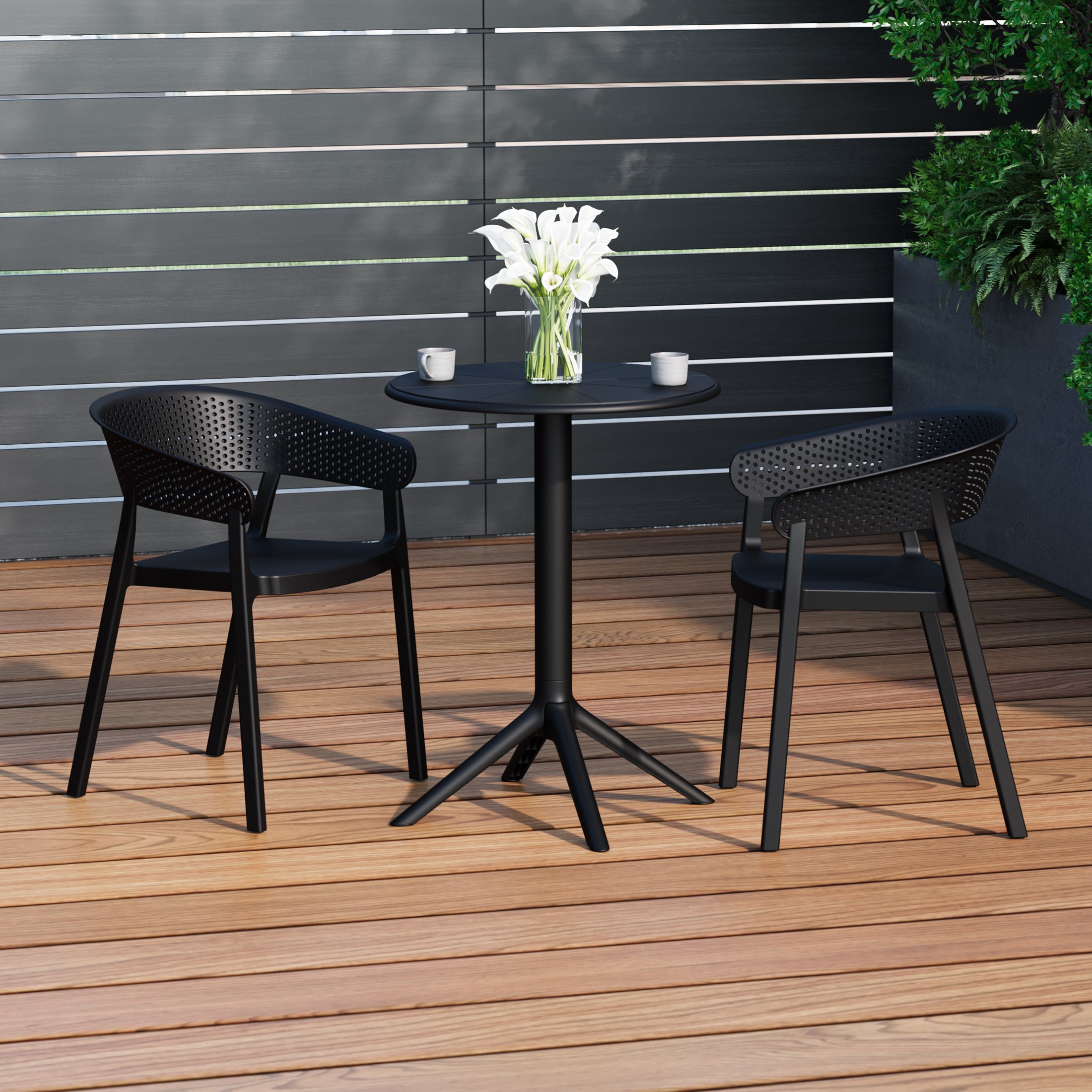 Sunshine 3-Piece Outdoor Resin Patio Bistro Table Set with Stackable Patio Dining Side Chairs