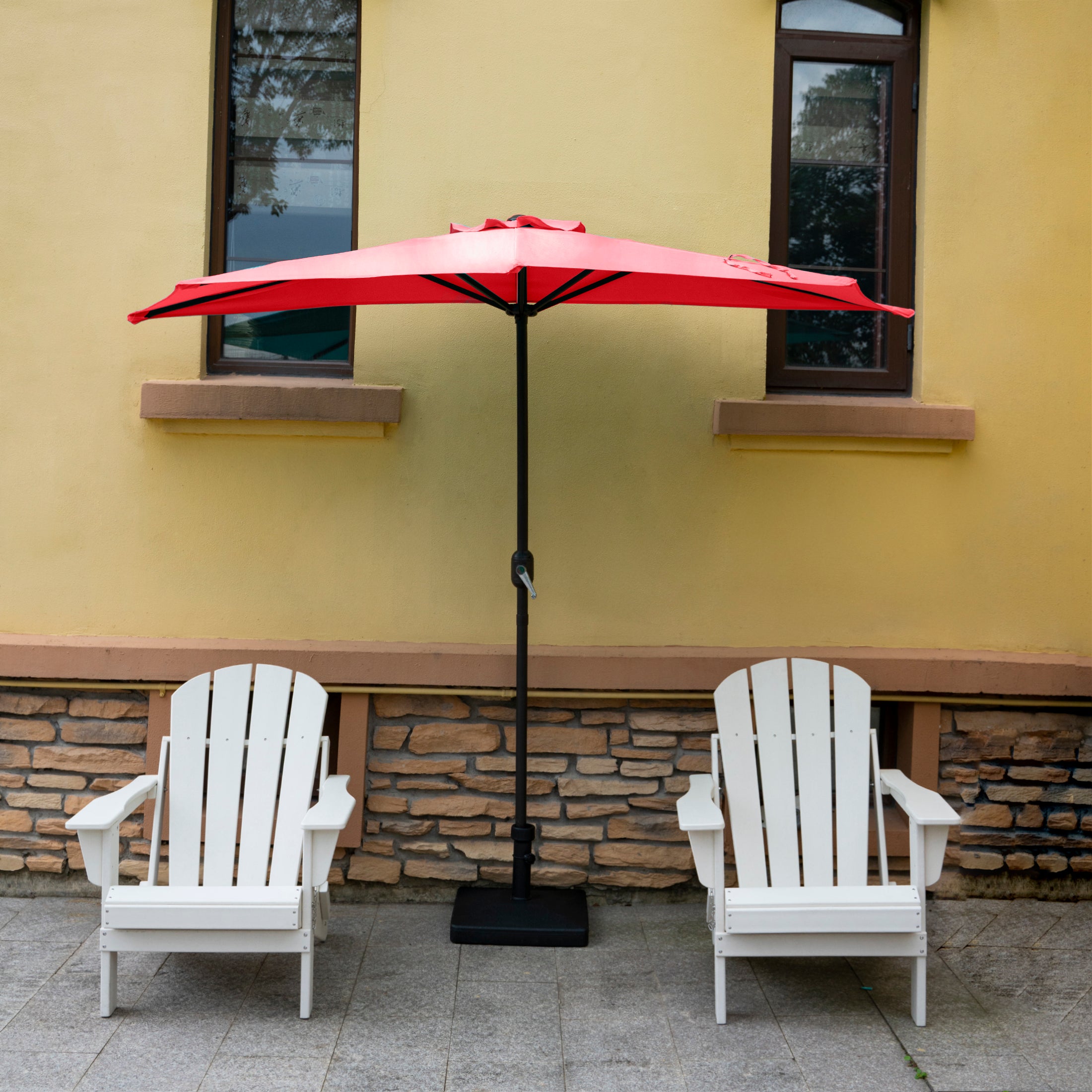Easton 9 ft. Aluminum Half Market Crank Lift Patio Umbrella