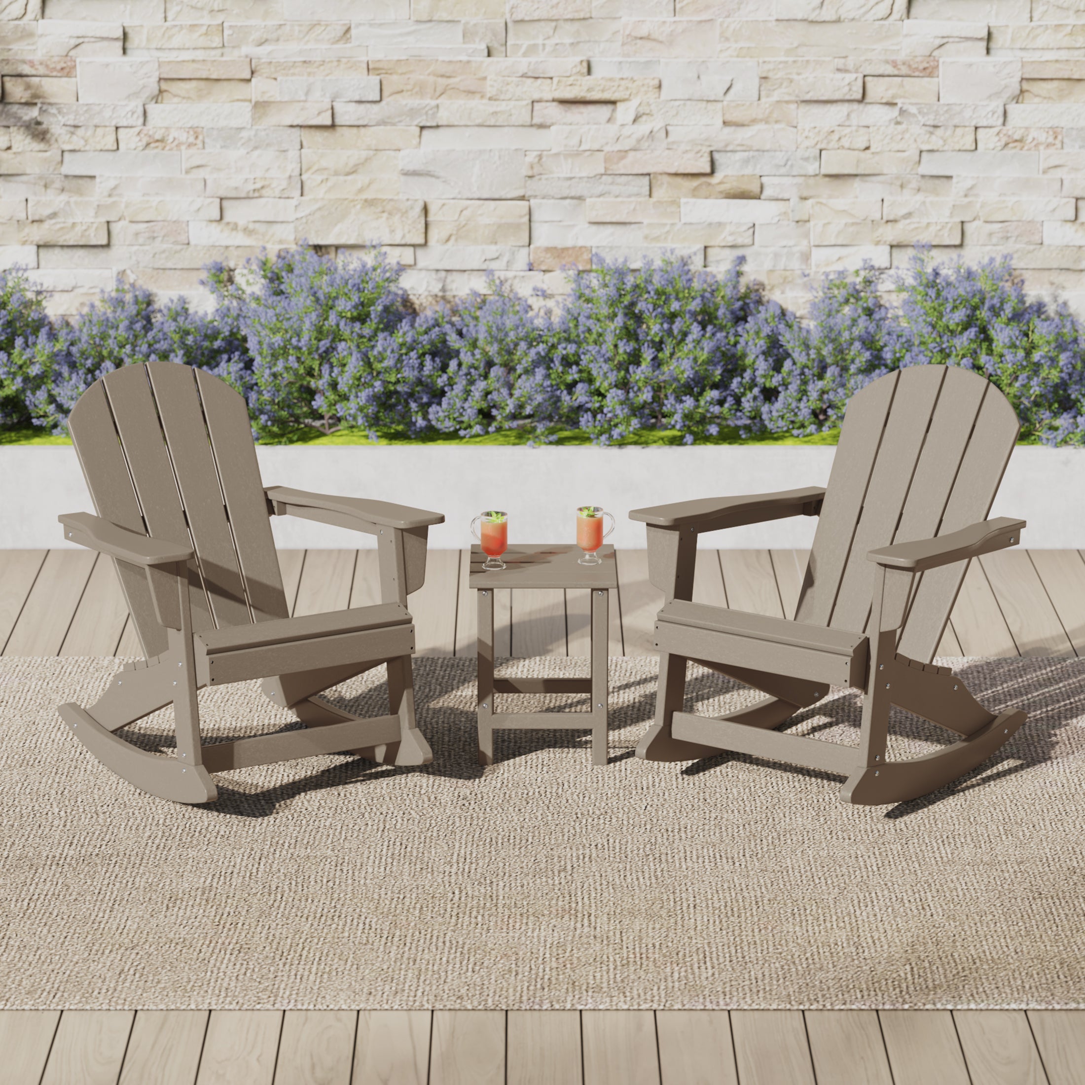 Paradise 3-Piece set Outdoor / Patio Poly Adirondack rocking chairs with a side table ( 2 seater )