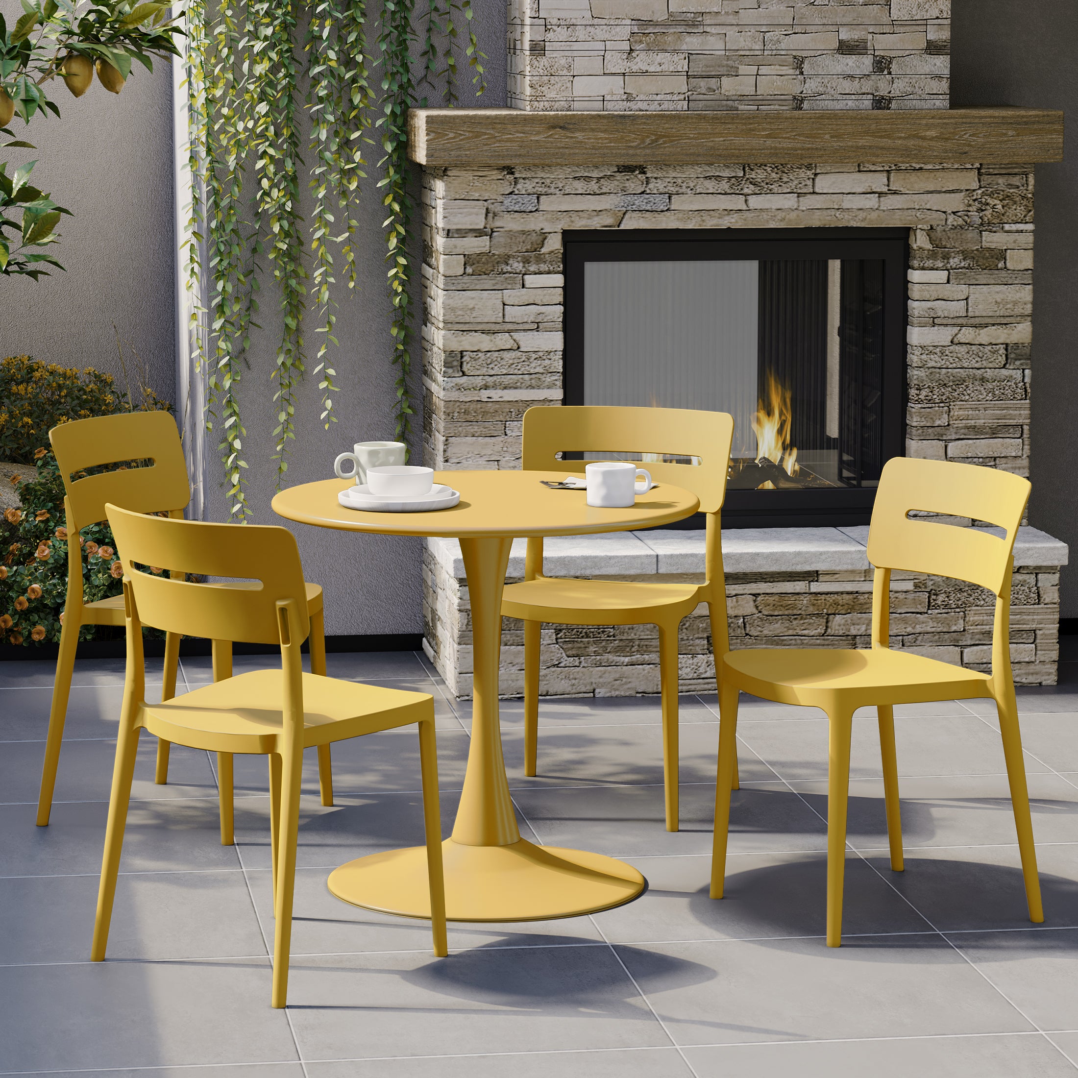 Sunshine Outdoor Modern Stackable Plastic Patio Dining Chairs (Set of 4)