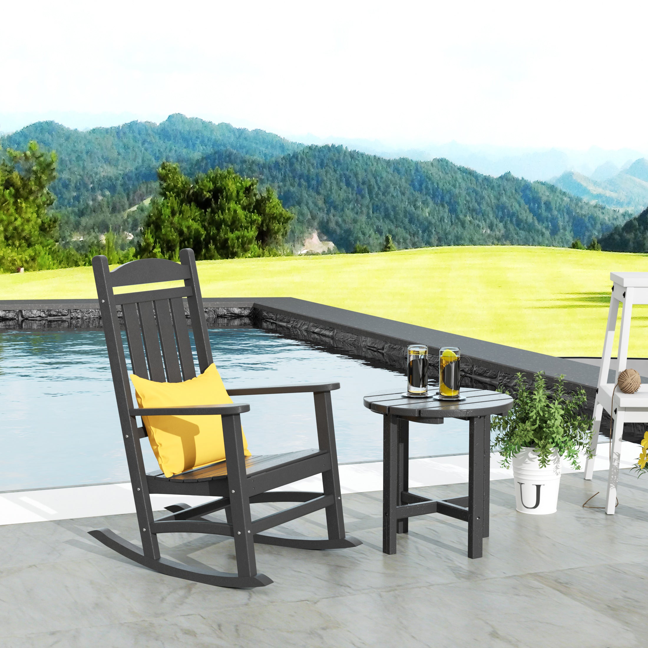 Paradise Outdoor Patio Porch Rocking Chair with Side Table Set