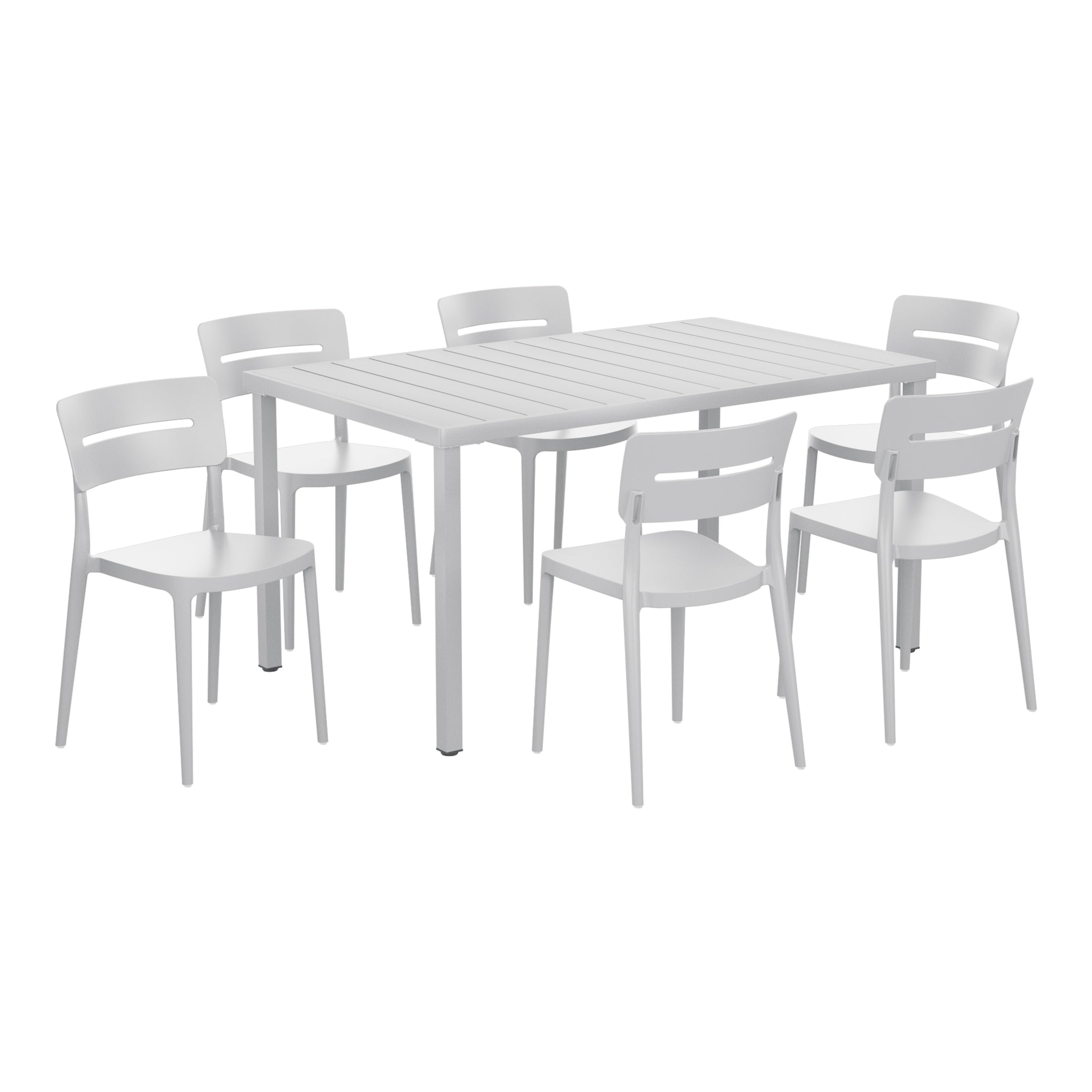 Sunshine 7-Piece Outdoor Rectangular Metal Patio Dining Table Set With Stackable Patio Chairs