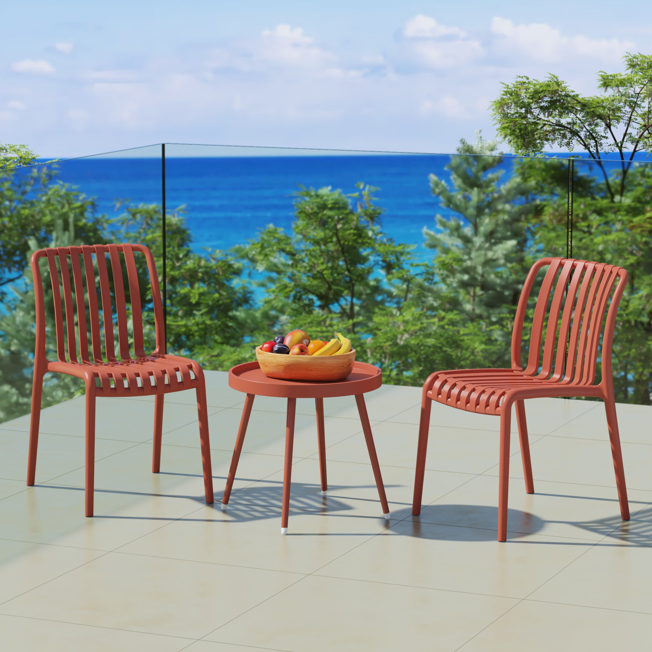 Sunshine 3-Piece Outdoor Patio Bistro Balcony Furniture Set With Stackable Chairs
