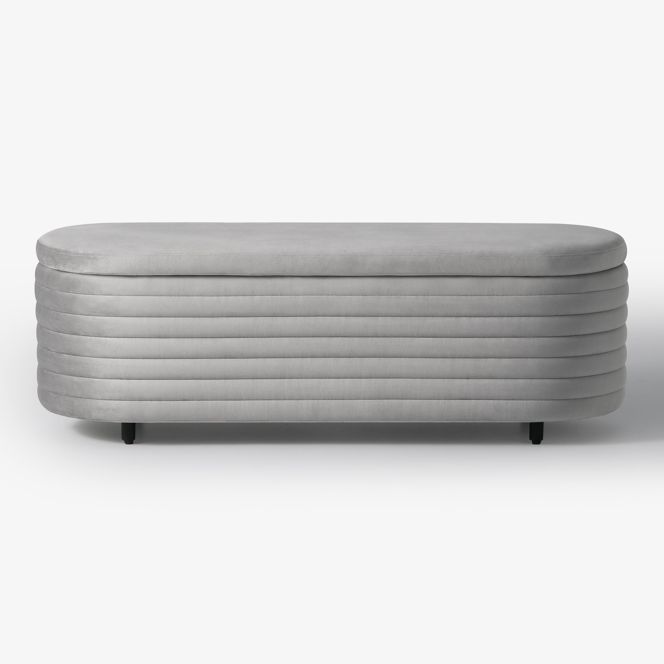 Alaia 54" Wide Mid-Century Modern Upholstered Velvet Tufted Oval Storage Ottoman Bench