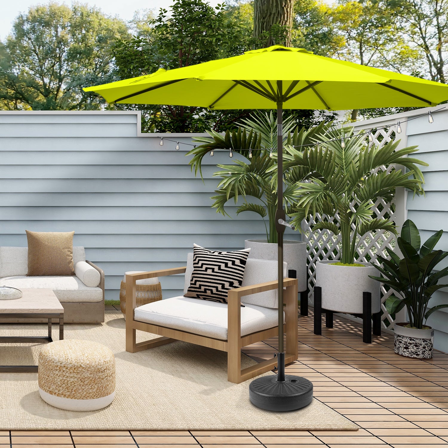 Cabana 9 ft. Patio Table Umbrella with Black color round free standing weight base kit