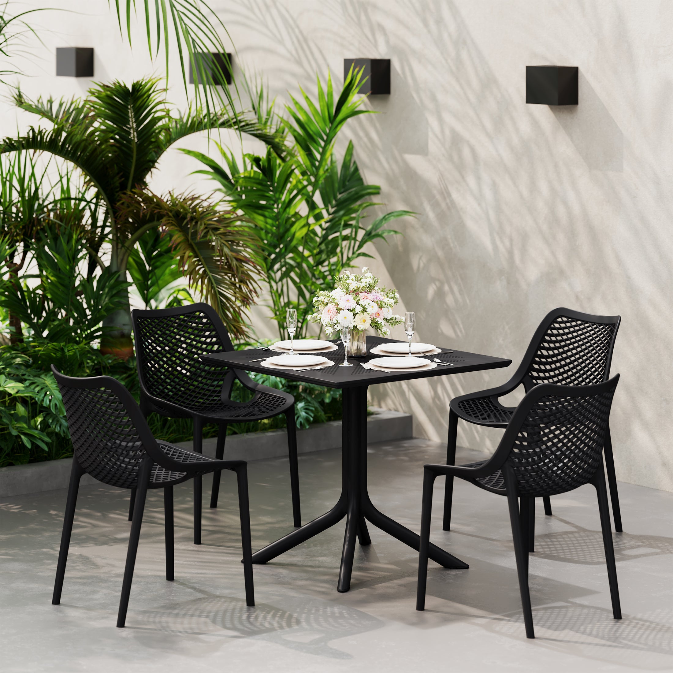 Sunshine 31.5" Square Plastic Outdoor Patio Dining Table for 4