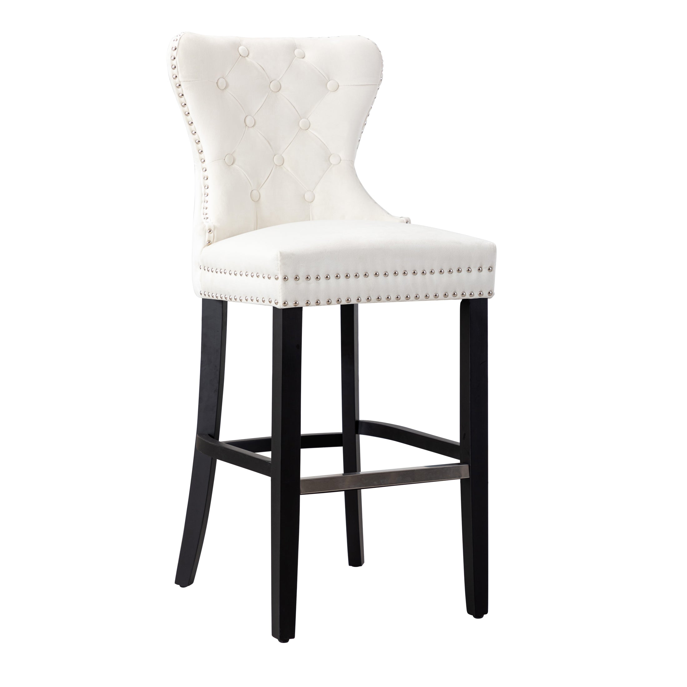 Hank 29" Tufted Velvet Bar Stool, Black