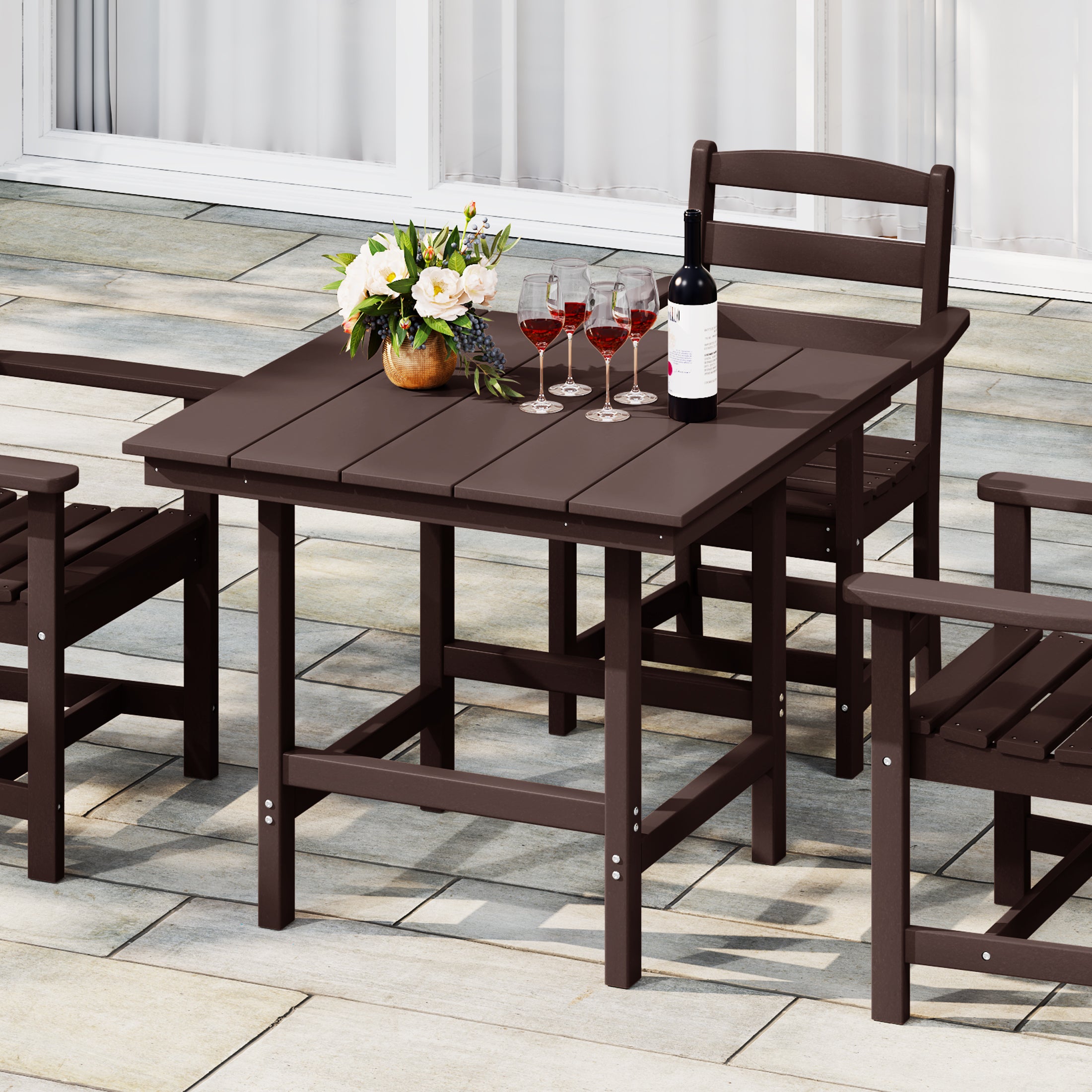 Palms Outdoor HDPE 36" Square Patio Dining Table with Umbrella Hole