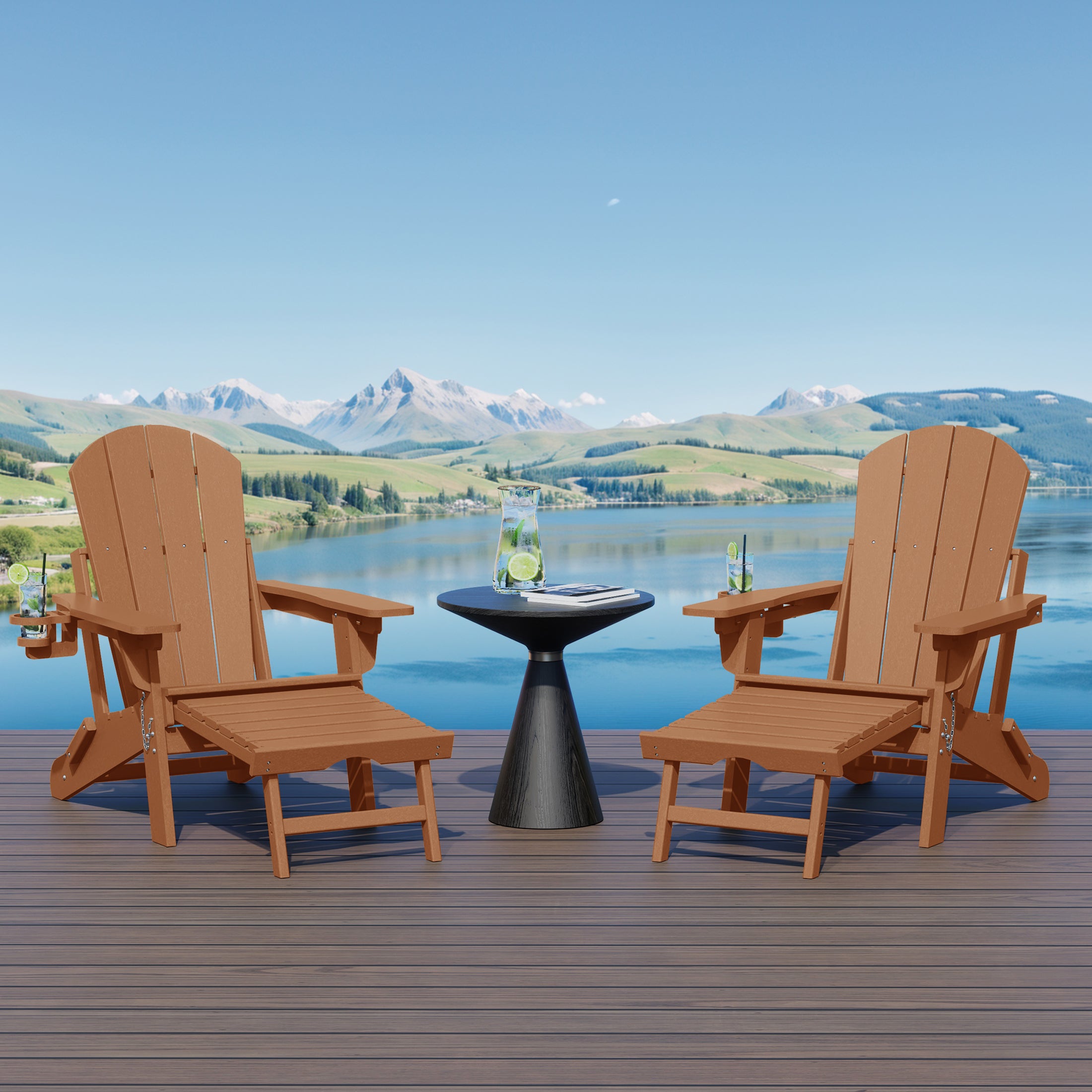 Paradise Folding Adjustable Adirondack Chair with Retractable Ottoman and Cup Holder (Set of 2)